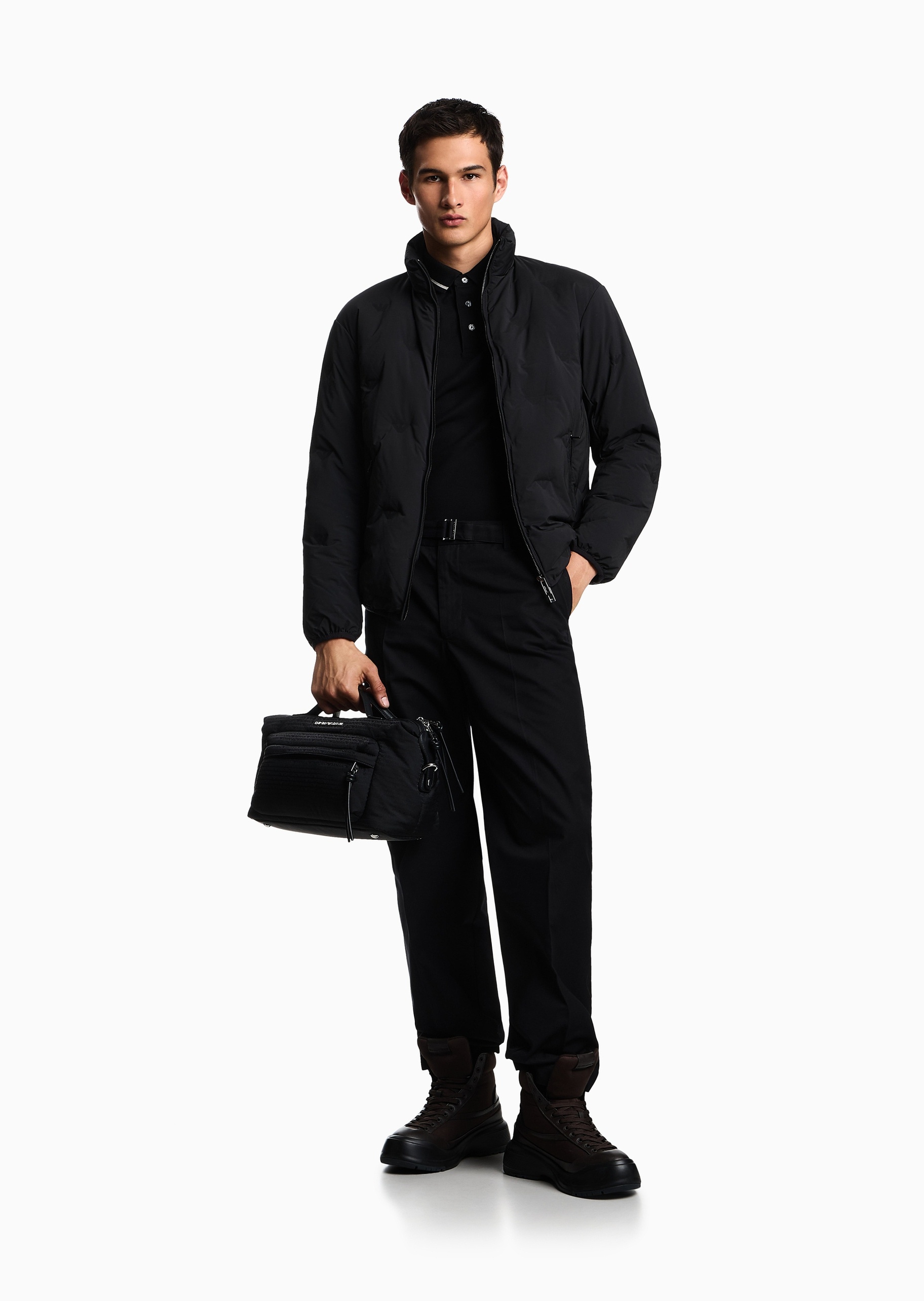 Emporio Armani 男士棉质合身长款直筒纯色休闲裤