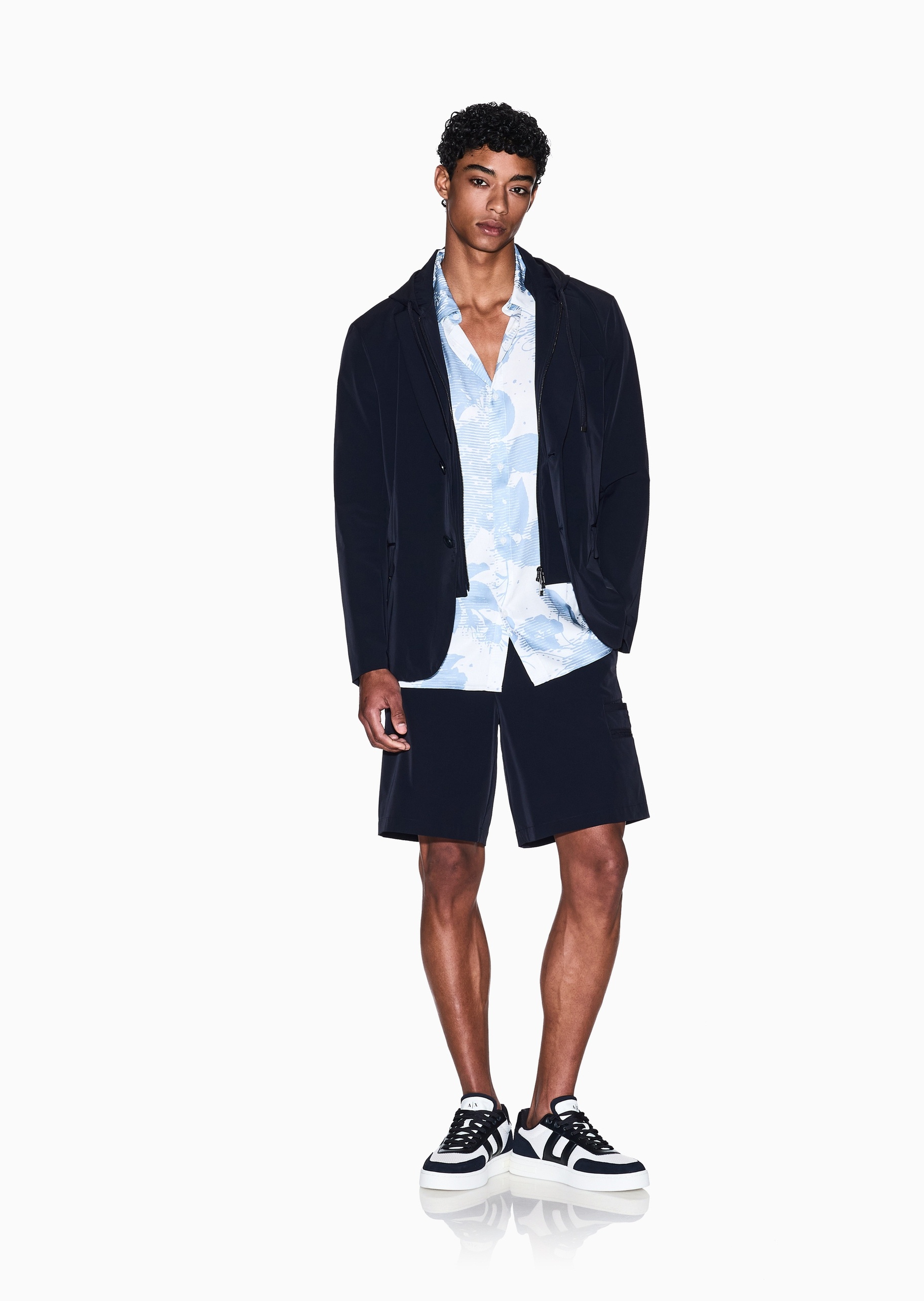 ARMANI EXCHANGE 男士弹力长袖平驳领假两件西装外套