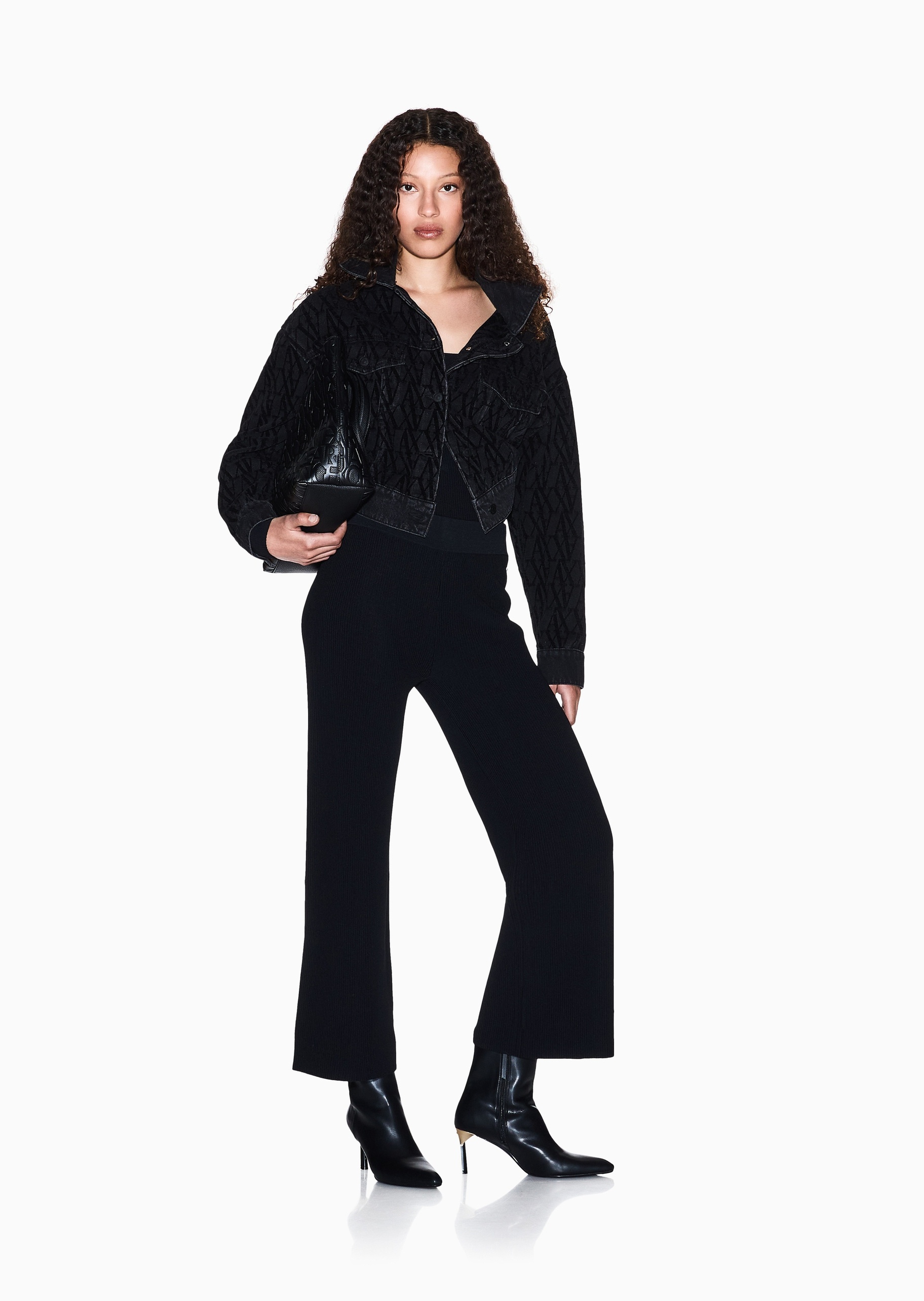 ARMANI EXCHANGE 女士短款衬衫领字母提花牛仔夹克