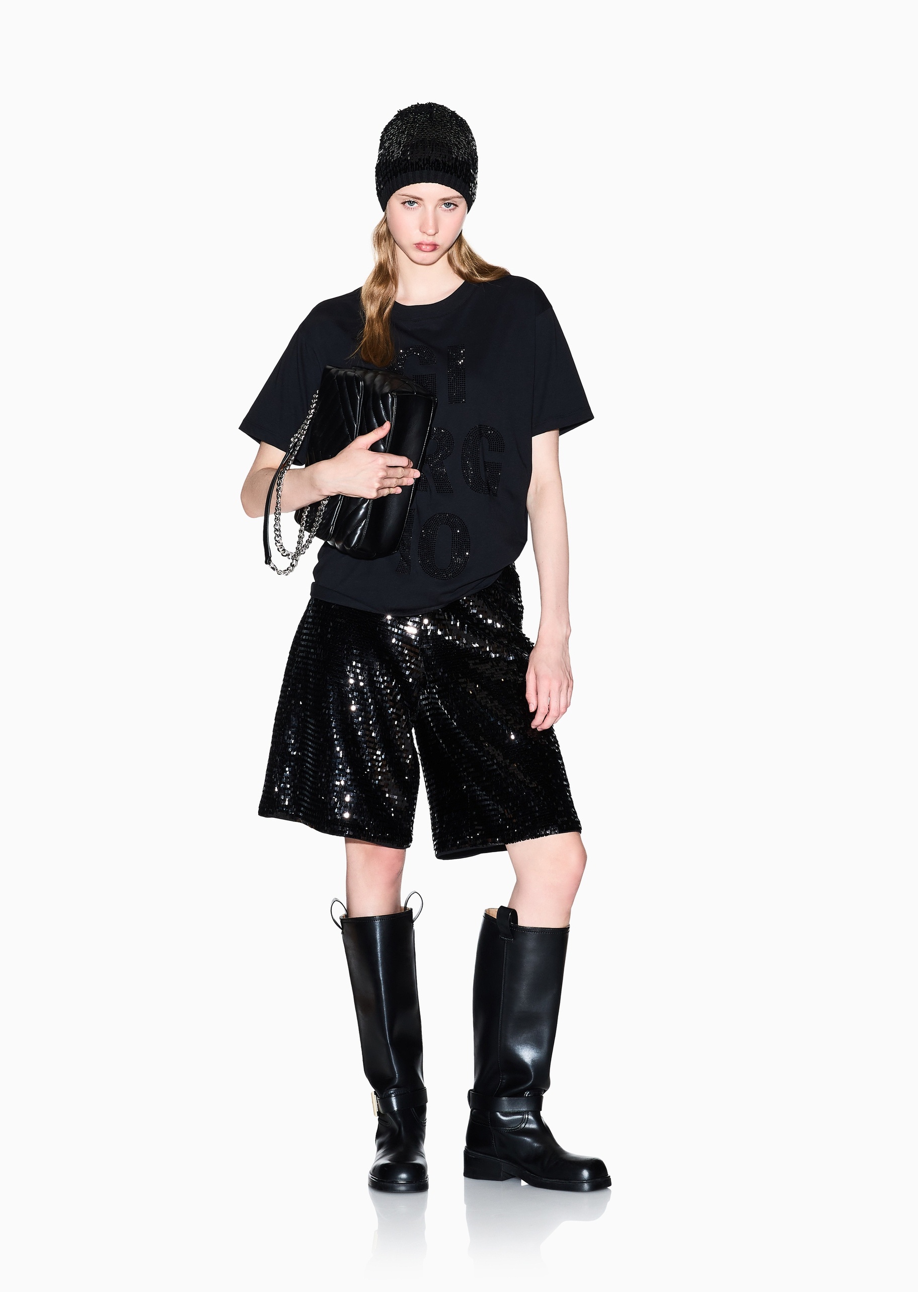 ARMANI EXCHANGE 女士全棉宽松短袖圆领水钻字母T恤衫