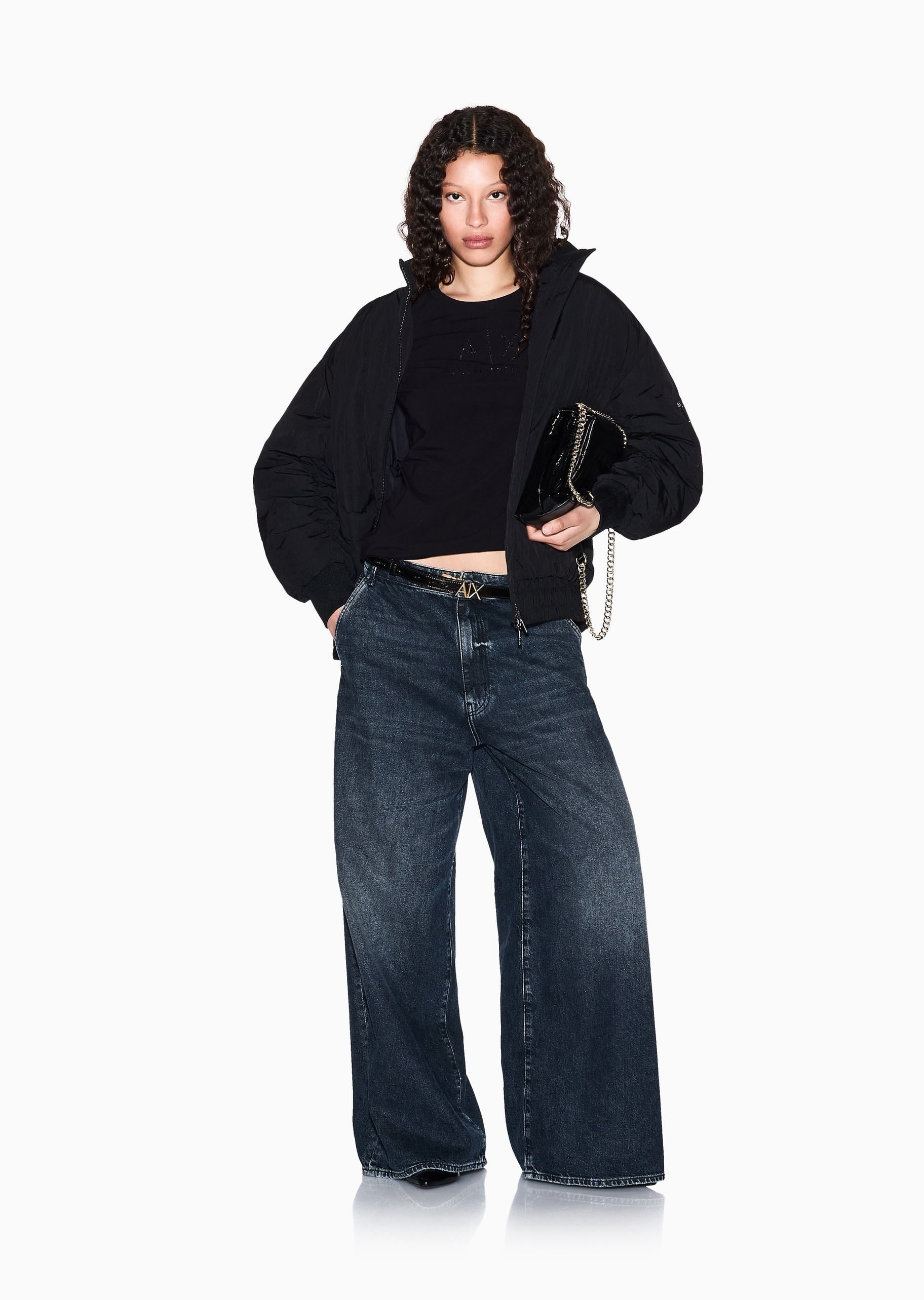 ARMANI EXCHANGE 女士棉质弹力修身长袖圆领正肩T恤衫