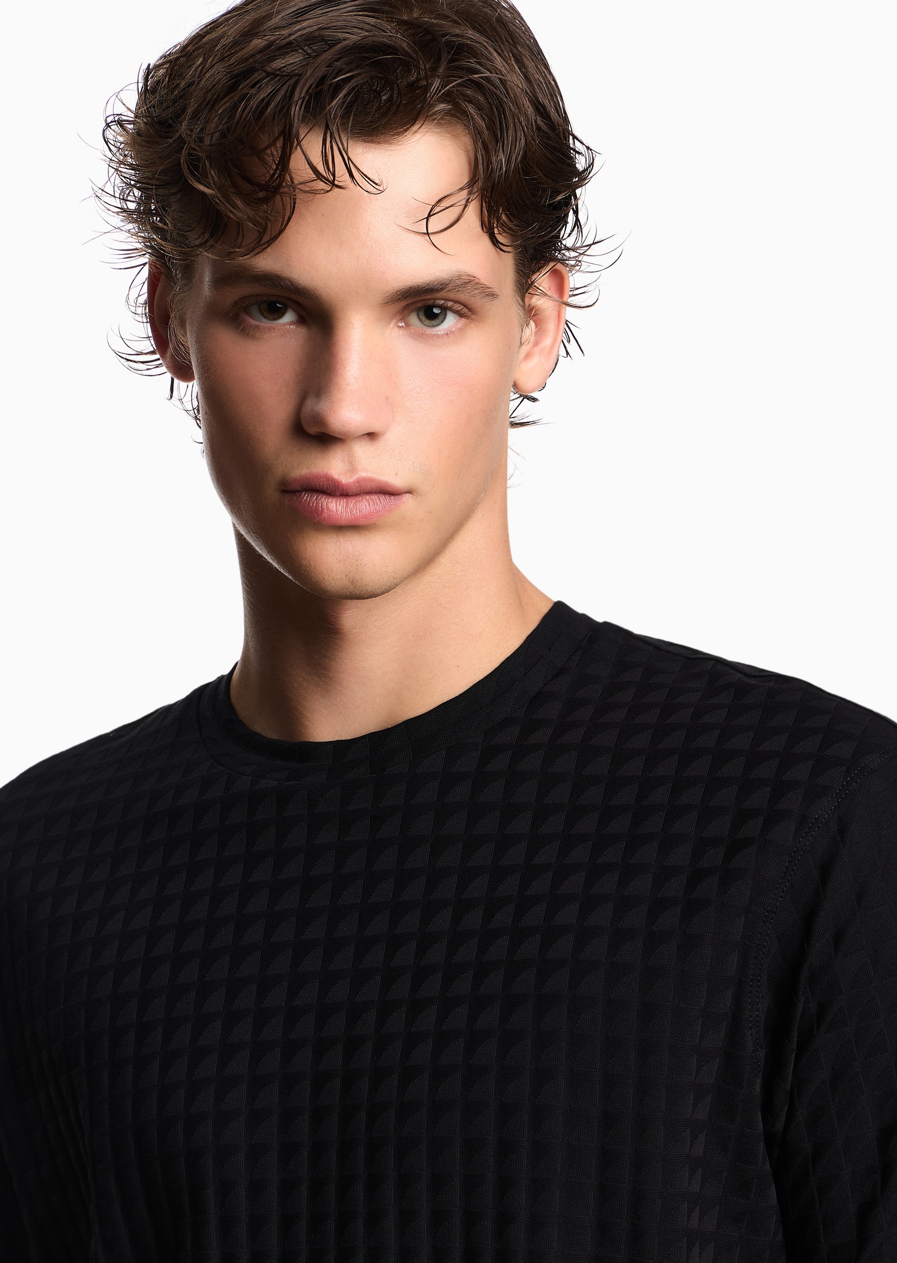 Emporio Armani 男士全棉宽松短袖圆领纯色提花T恤衫