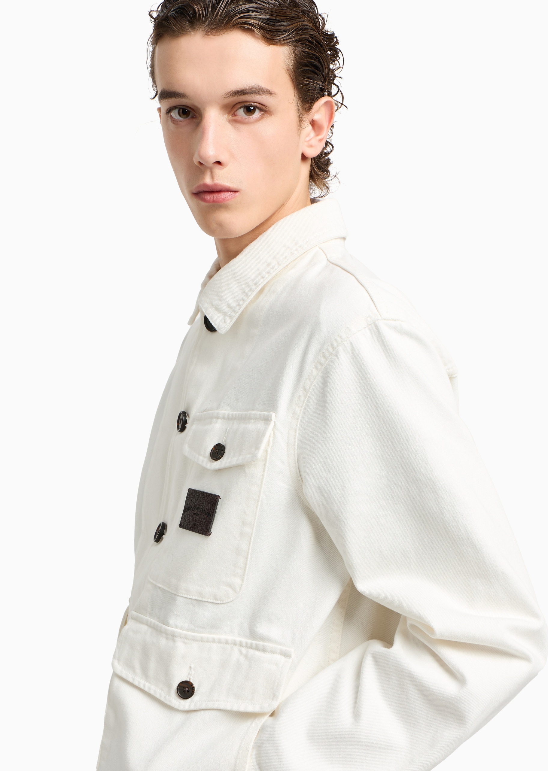 Emporio Armani 男士全棉长袖翻领纽扣门襟牛仔夹克