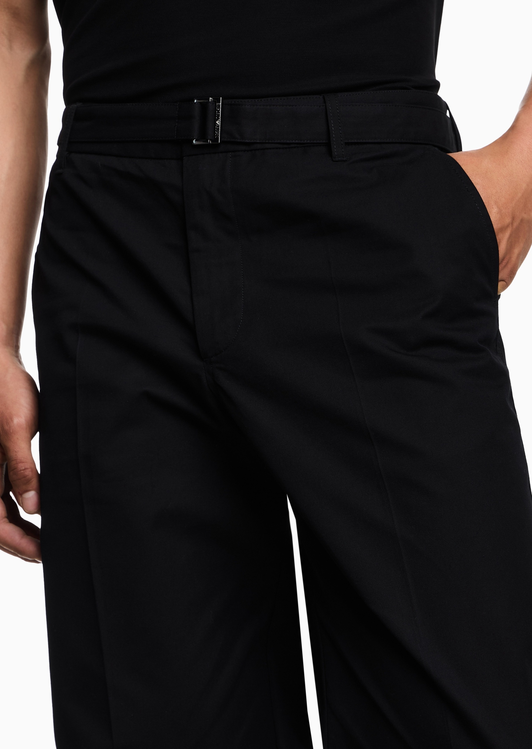 Emporio Armani 男士棉质合身长款直筒纯色休闲裤