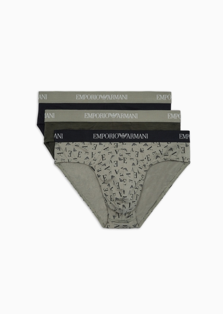 Emporio Armani 男士全棉三角三条装LOGO提花内裤套装