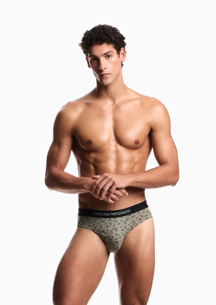 Emporio Armani 男士全棉三角三条装LOGO提花内裤套装