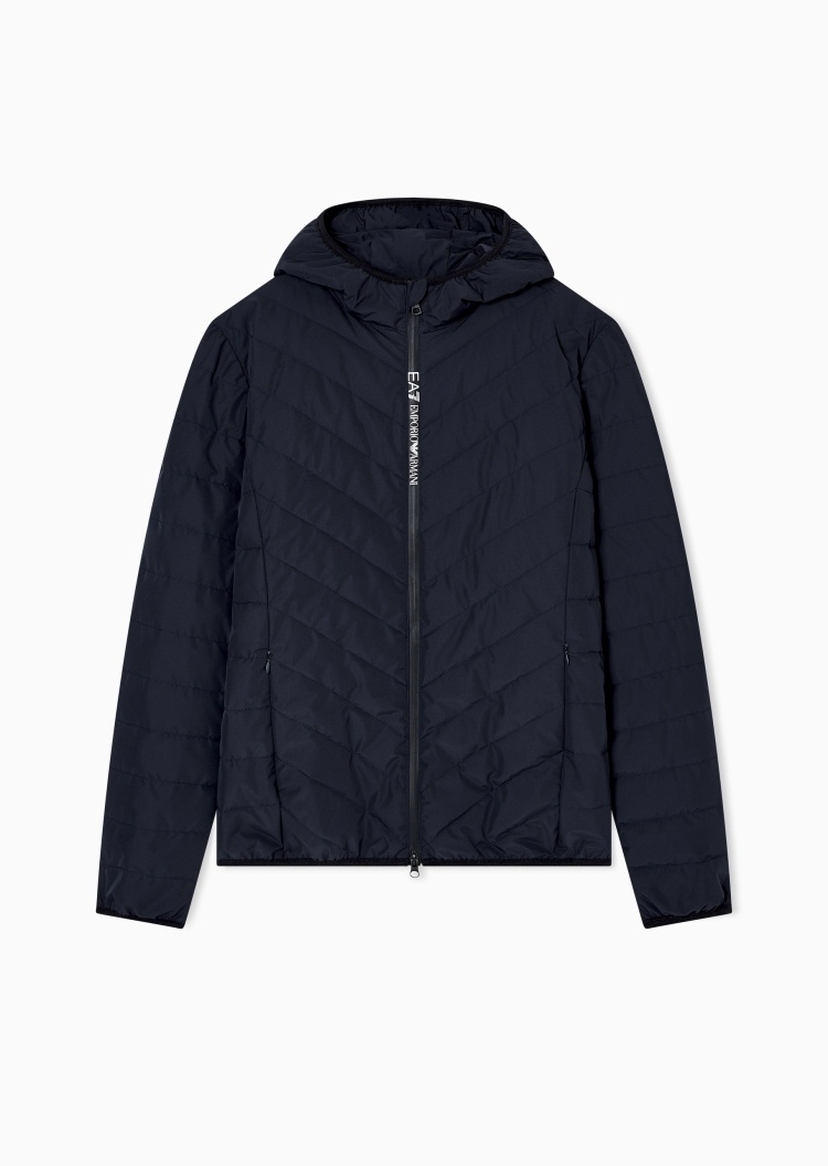 EA7 男士短款轻薄修身长袖连帽健身训练羽绒服