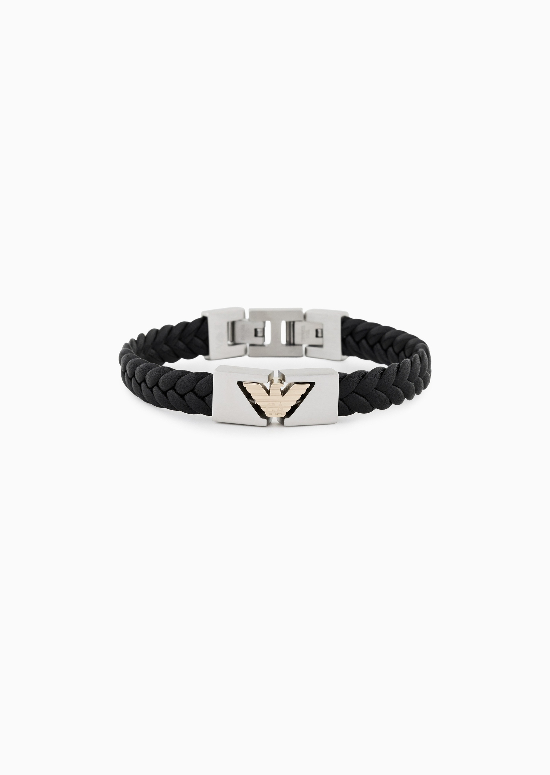 Emporio Armani 男士钢质编织腕带波状鹰标时尚手镯