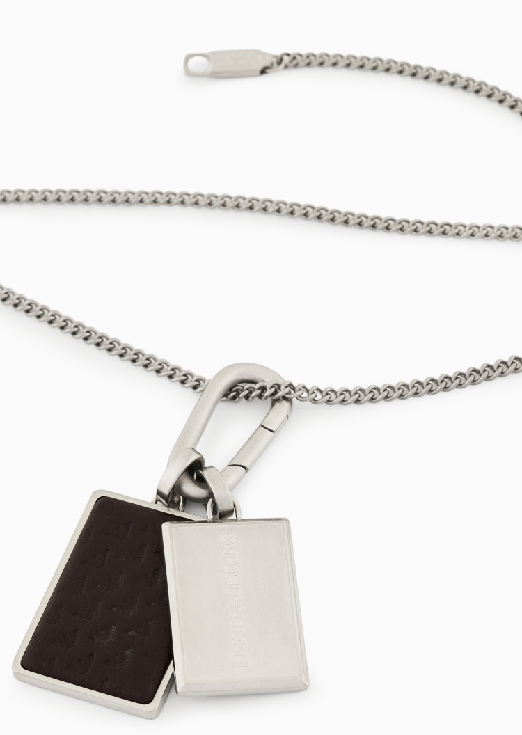 Emporio Armani 男士钢质矩形吊牌压花龙虾扣项链