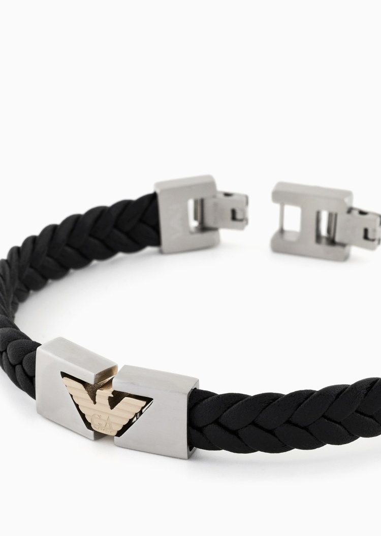 Emporio Armani 男士钢质编织腕带波状鹰标时尚手镯