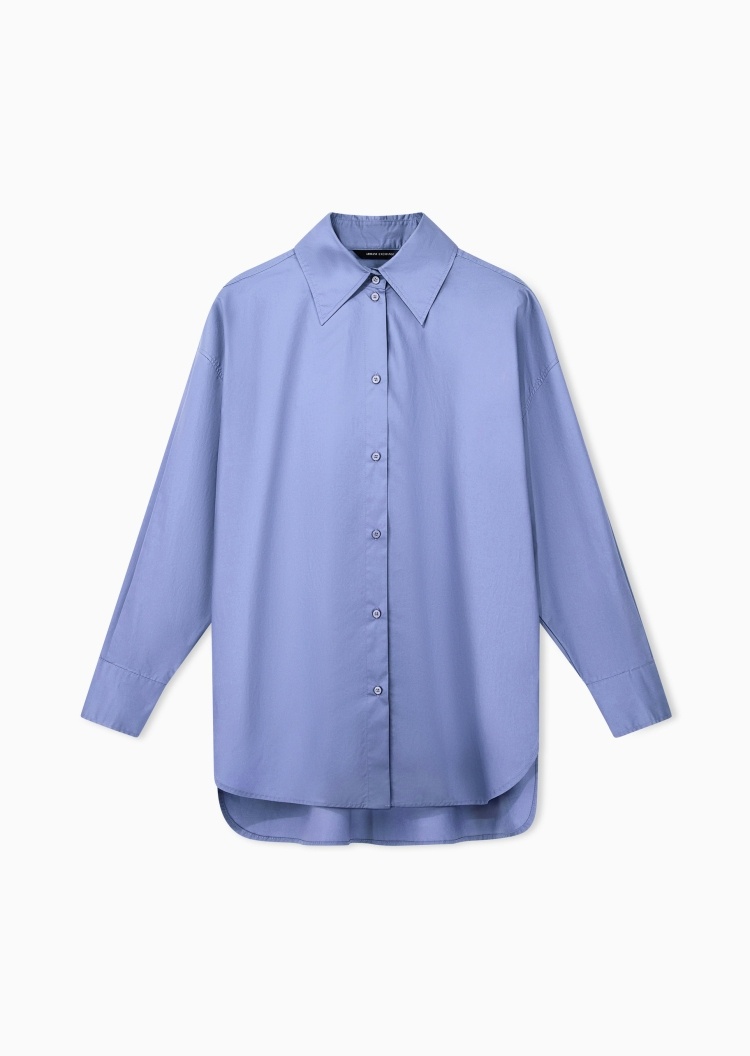 ARMANI EXCHANGE 女士纯棉宽松长袖翻领落肩休闲衬衫