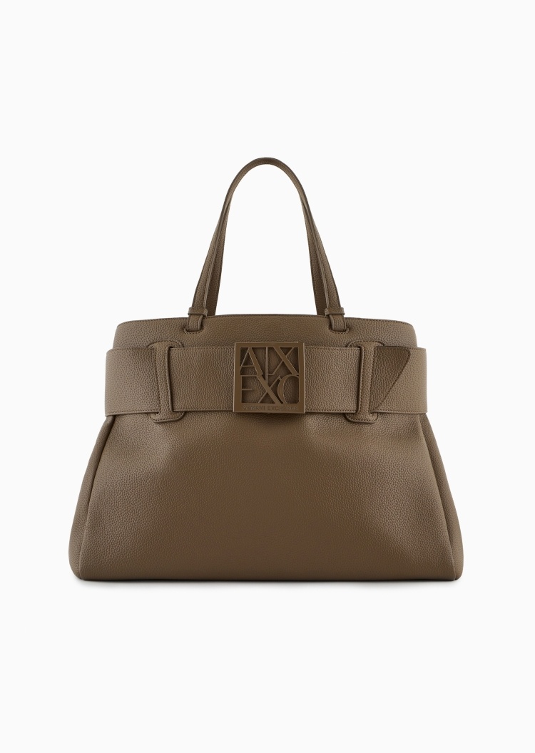 ARMANI EXCHANGE 女士大容量磁扣镂空饰带手提托特包