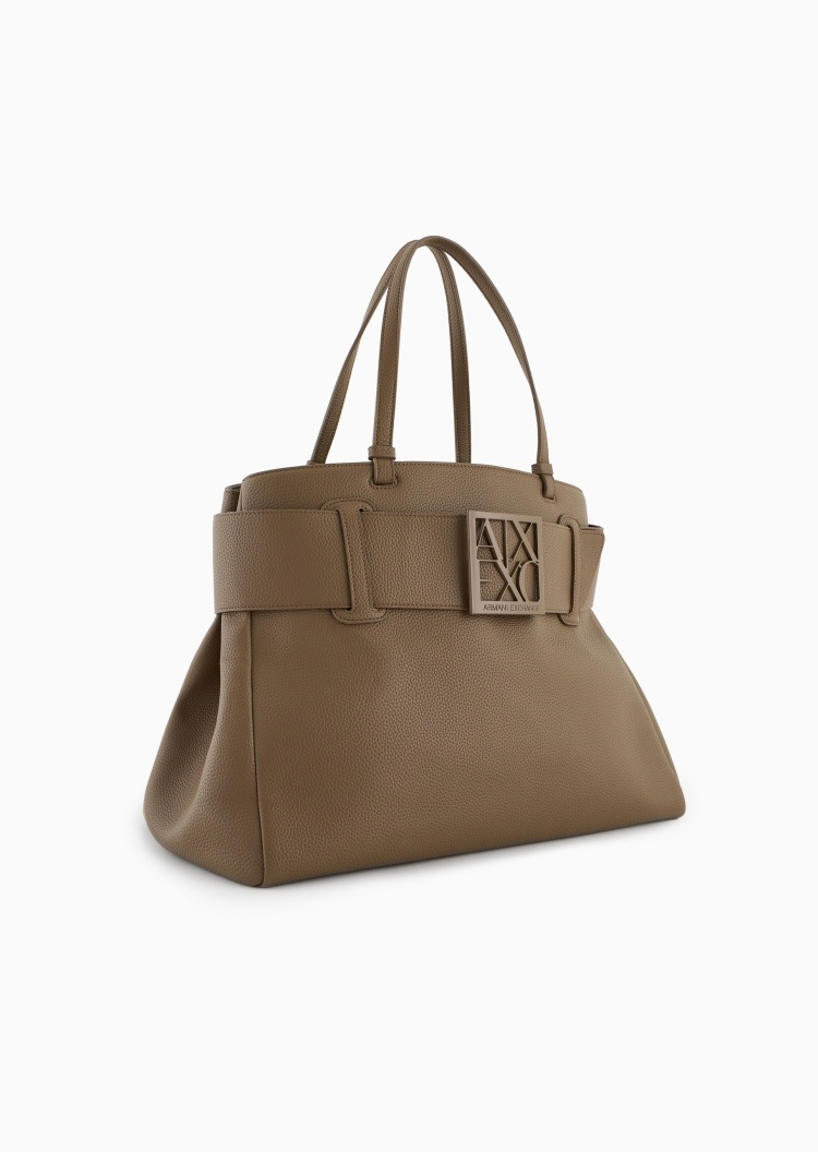 ARMANI EXCHANGE 女士大容量磁扣镂空饰带手提托特包