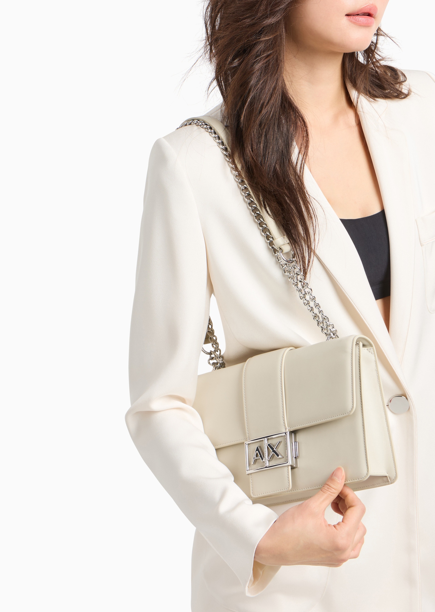 ARMANI EXCHANGE 女士翻盖长方形可调节链条单肩斜挎邮差包