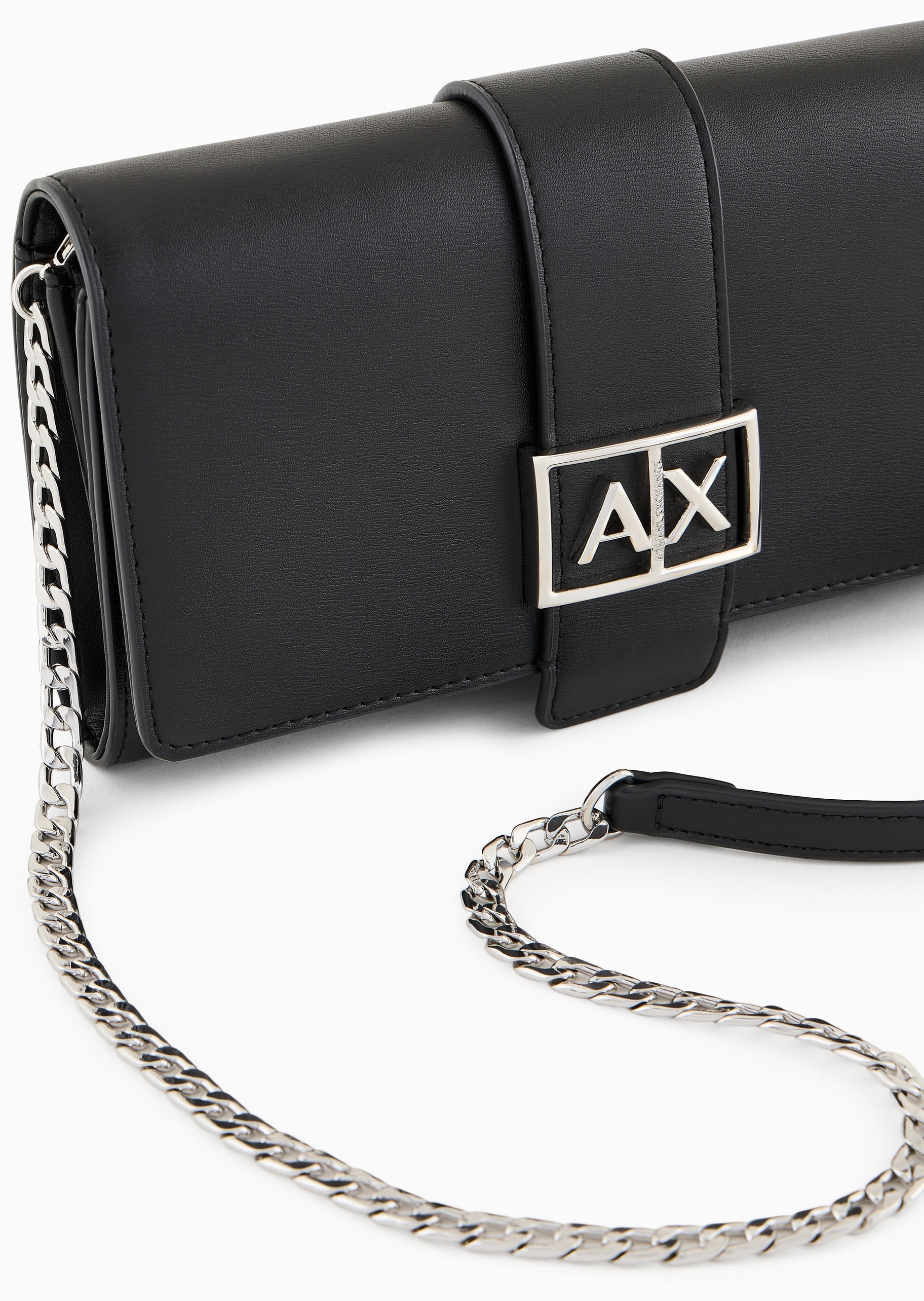 ARMANI EXCHANGE 女士磁扣翻盖横款链条单肩斜挎钱包