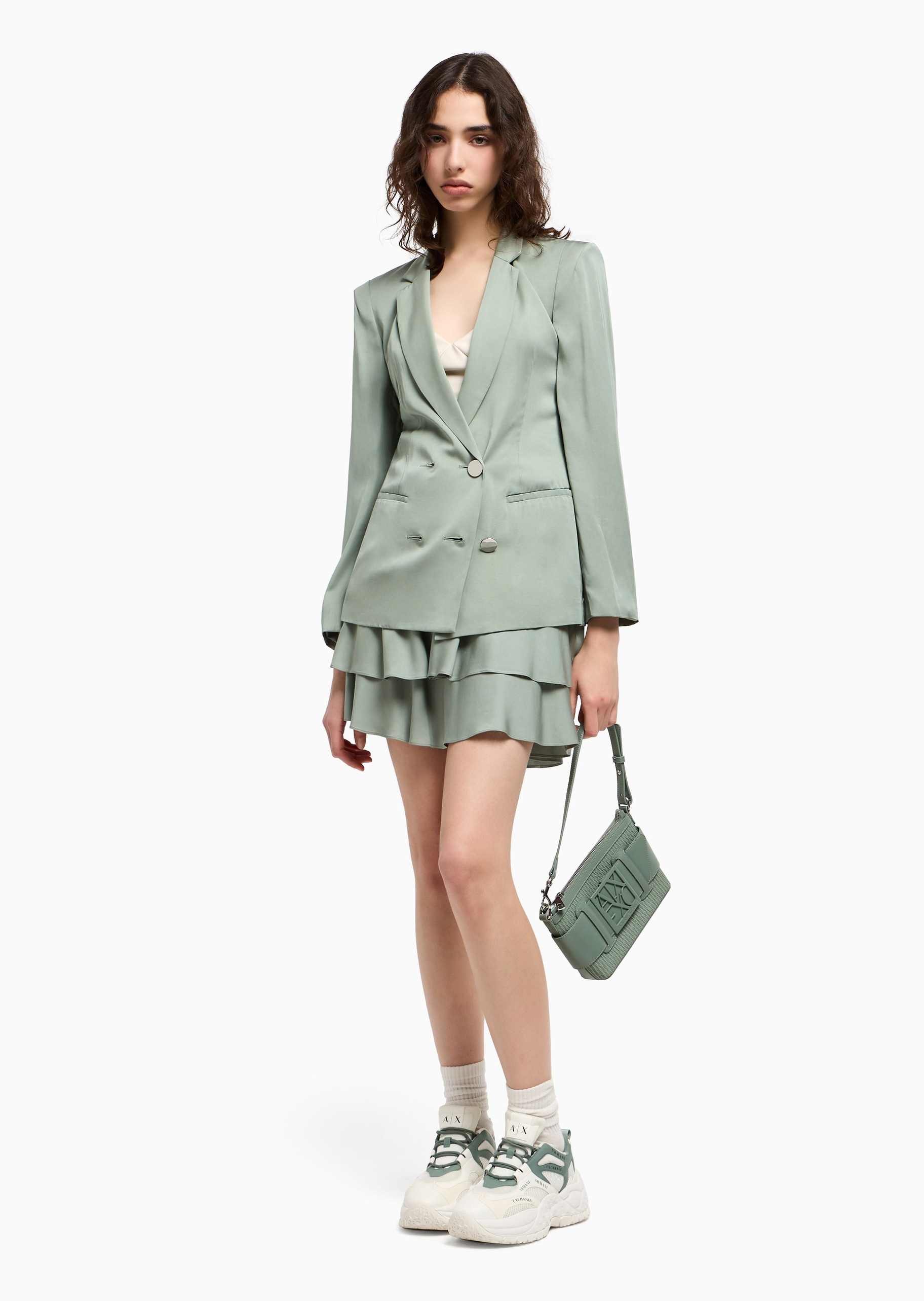 ARMANI EXCHANGE 女士系带低帮厚底老爹网布拼接休闲运动鞋