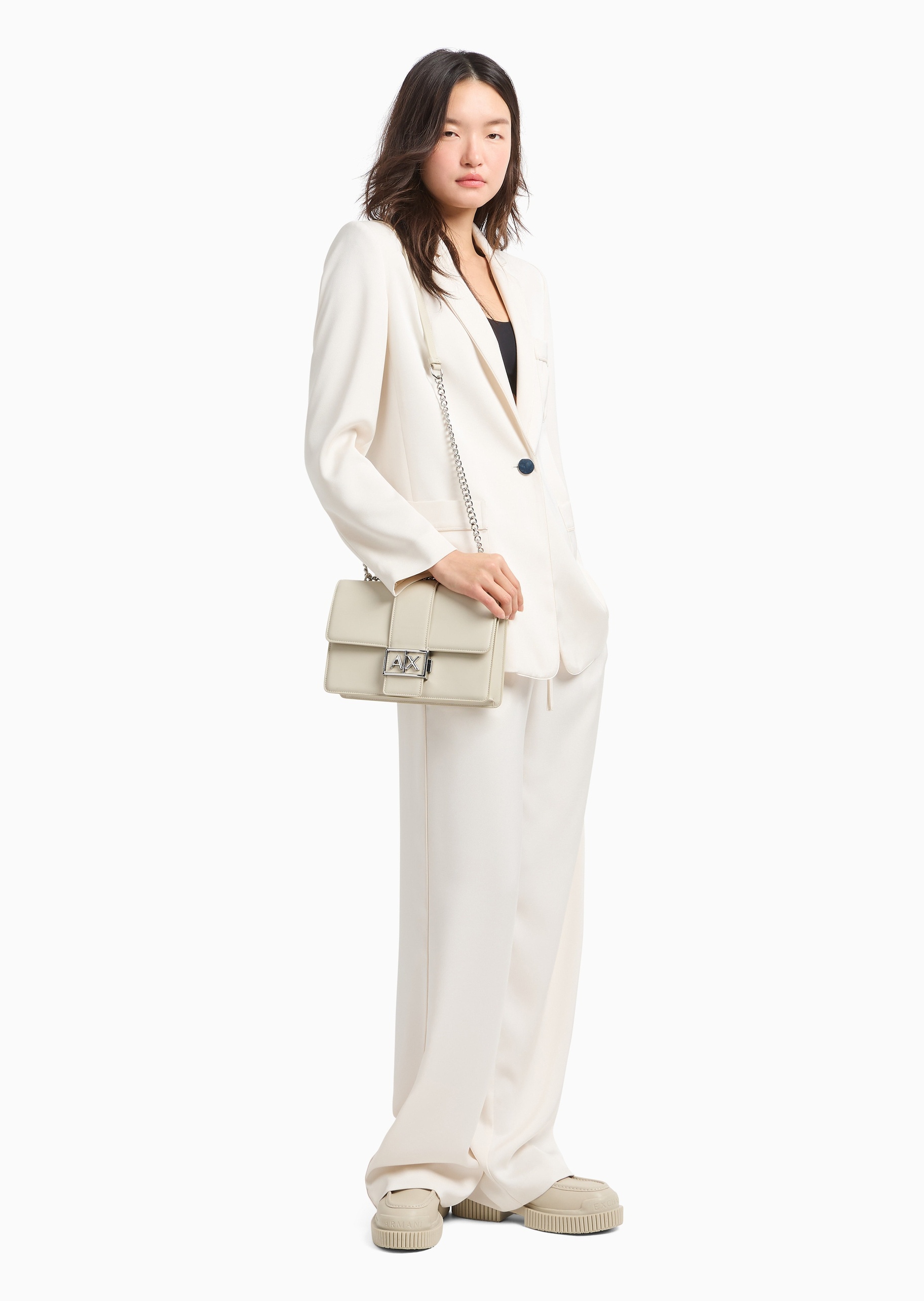ARMANI EXCHANGE 女士翻盖长方形可调节链条单肩斜挎邮差包