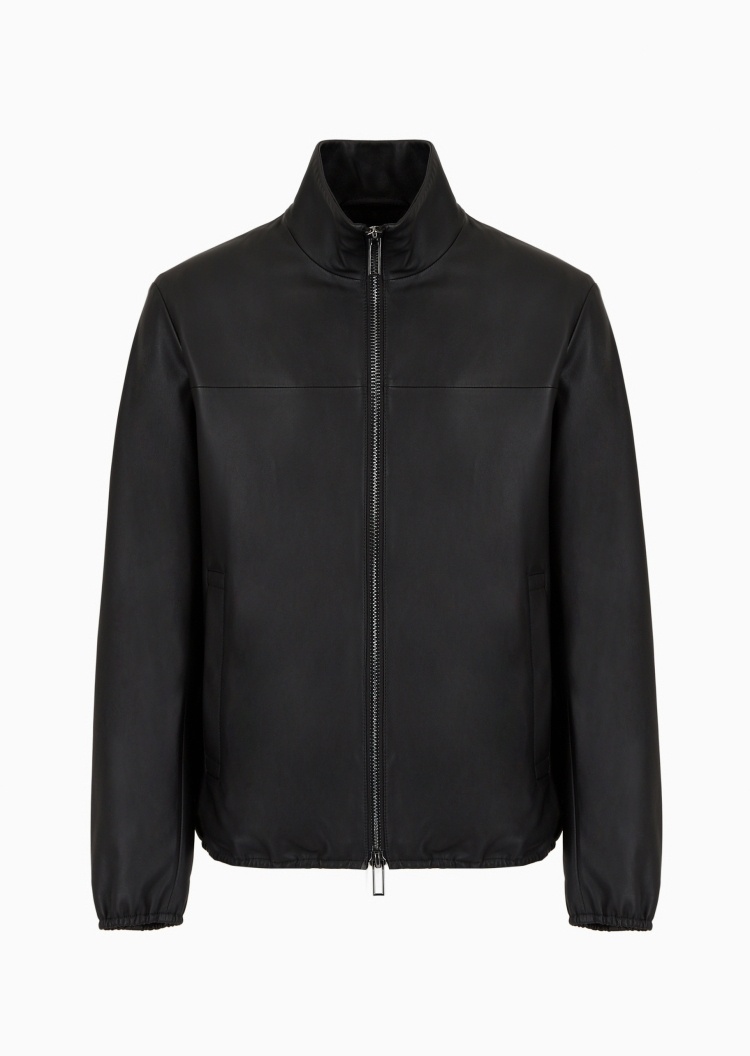 Emporio Armani 男士羊皮革合身长袖立领薄夹克外套
