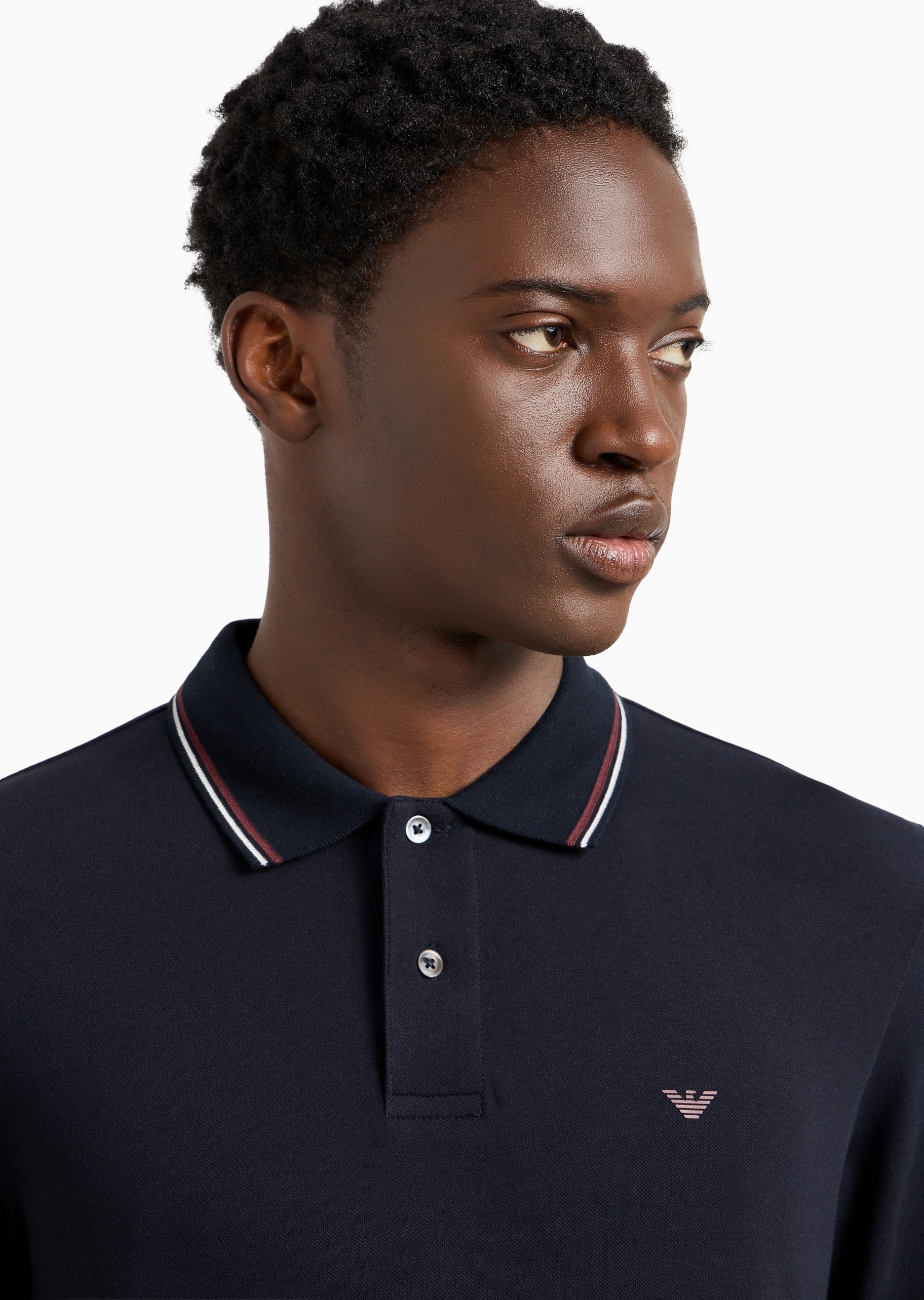Emporio Armani 男士纯棉微弹修身长袖翻领多色Polo衫