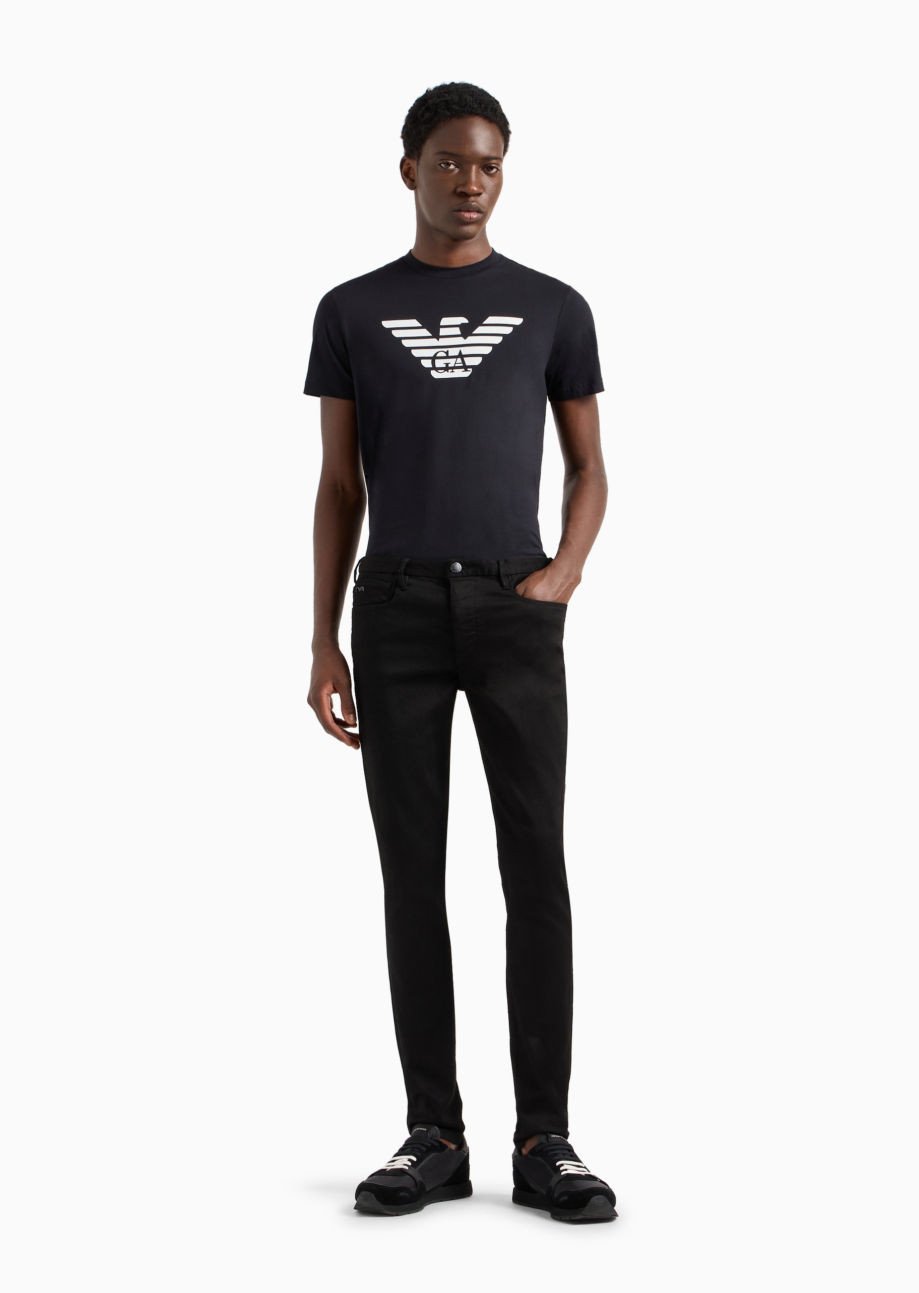 Emporio Armani 男士全棉合身短袖圆领徽标印花T恤
