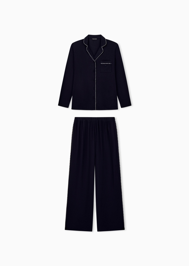 Emporio Armani 女士纯棉长袖长裤翻领亲肤柔软家居睡衣套装