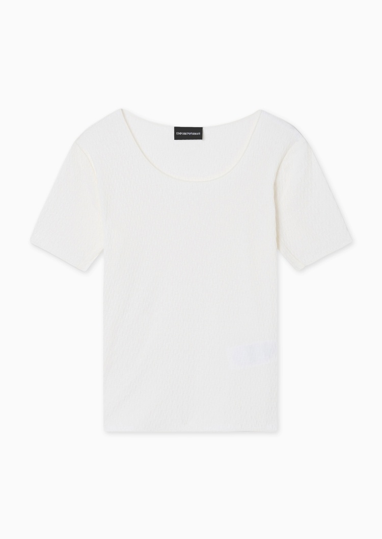Emporio Armani 女士纯棉修身短袖圆领提花针织衫