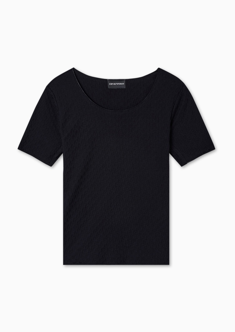 Emporio Armani 女士纯棉修身短袖圆领提花针织衫