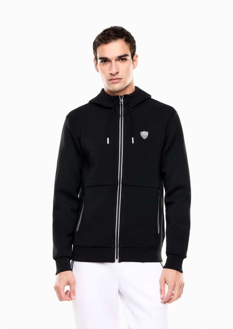 EA7 男士合身拉链开衫连帽针织卫衣夹克外套