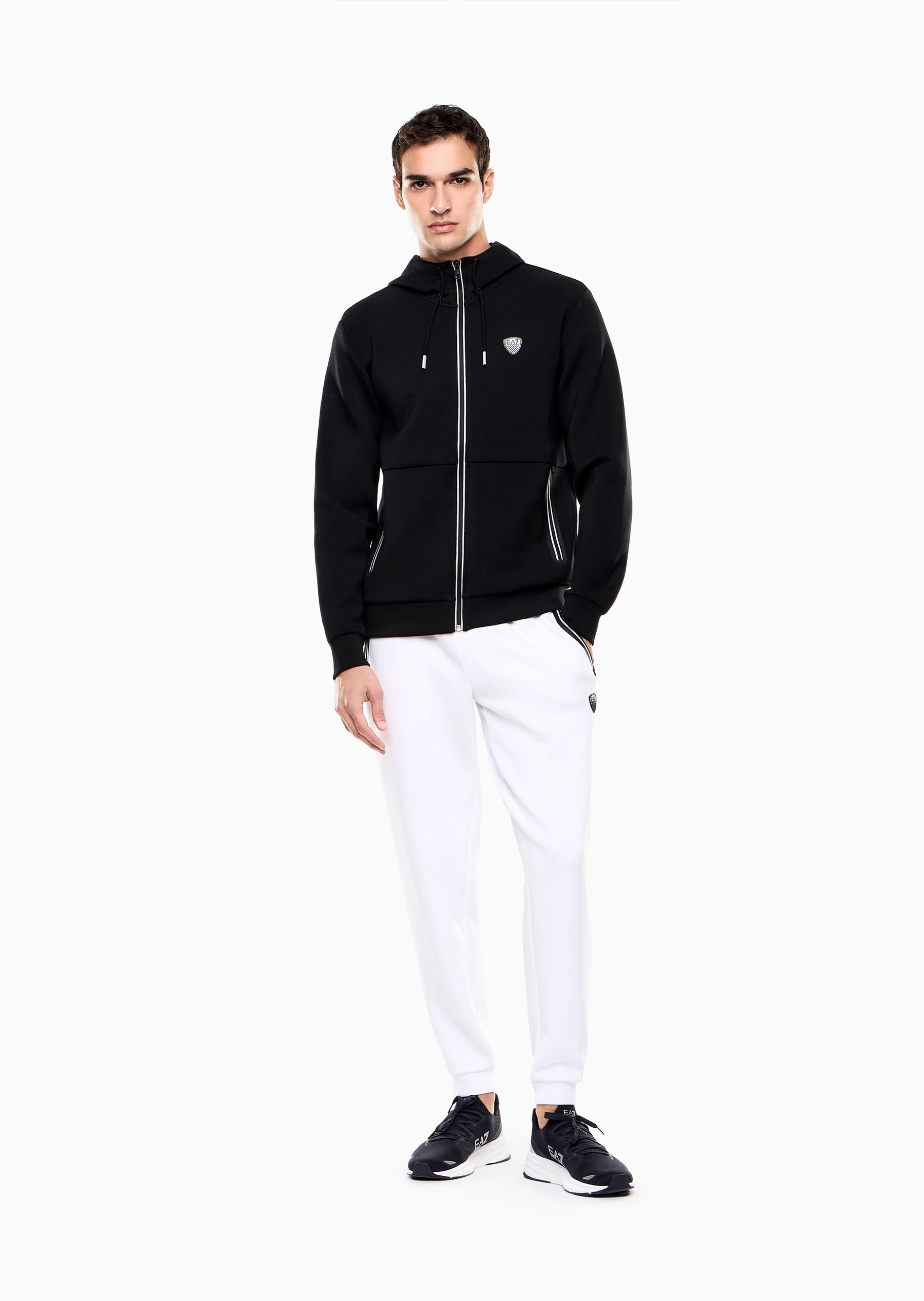 EA7 男士合身拉链开衫连帽针织卫衣夹克外套