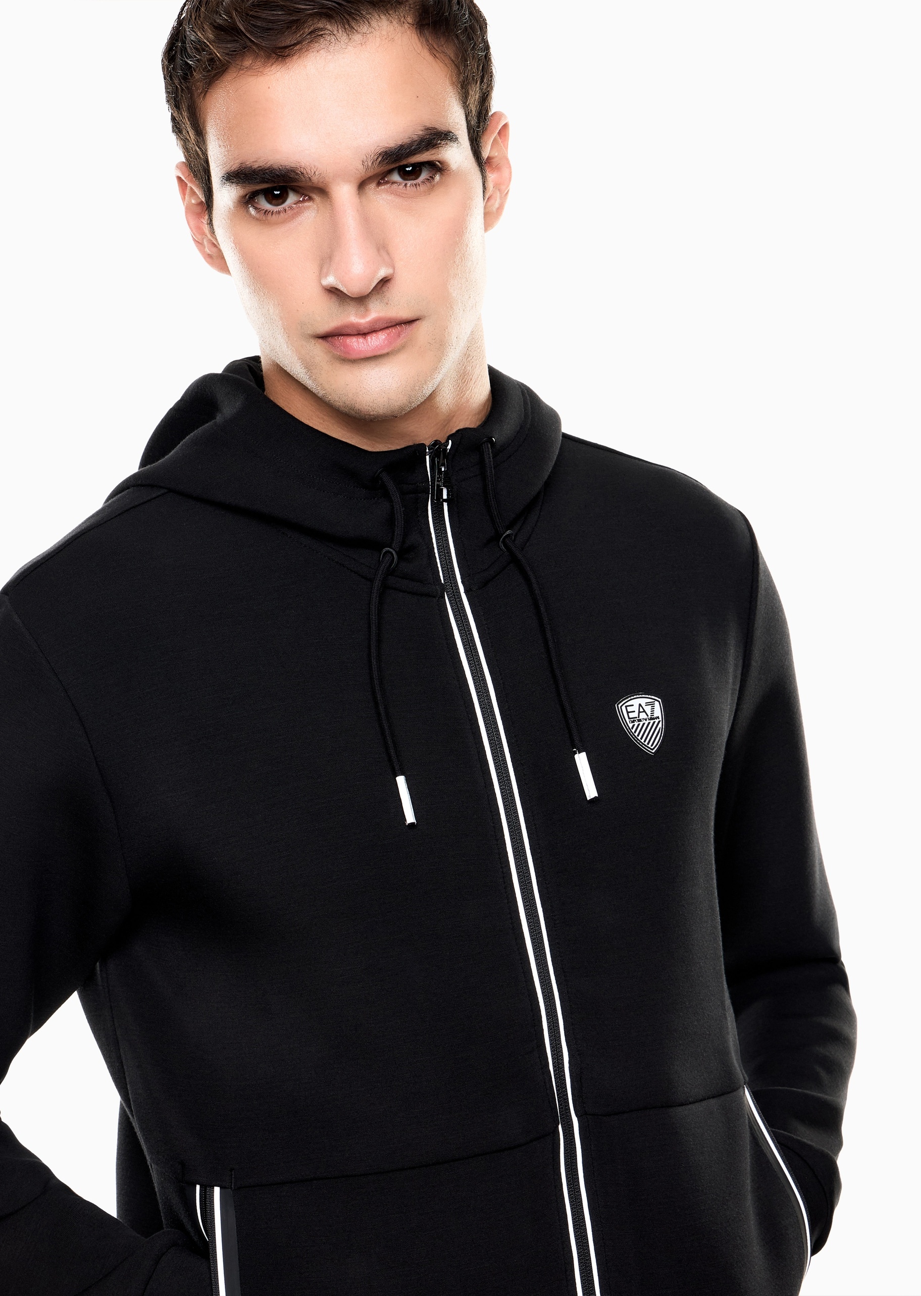 EA7 男士合身拉链开衫连帽针织卫衣夹克外套