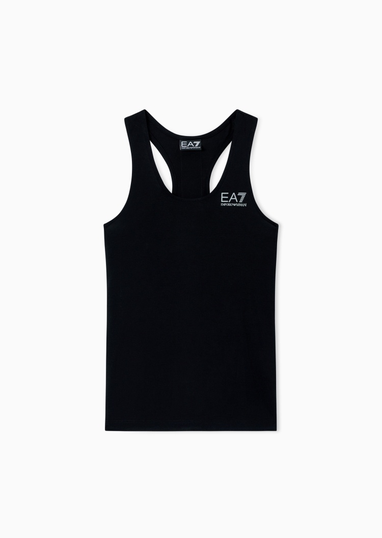 EA7 女士弹力无袖圆领标识饰带运动背心