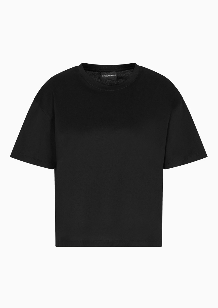 Emporio Armani 女士全棉宽松短袖圆领落肩纯色轻薄T恤衫