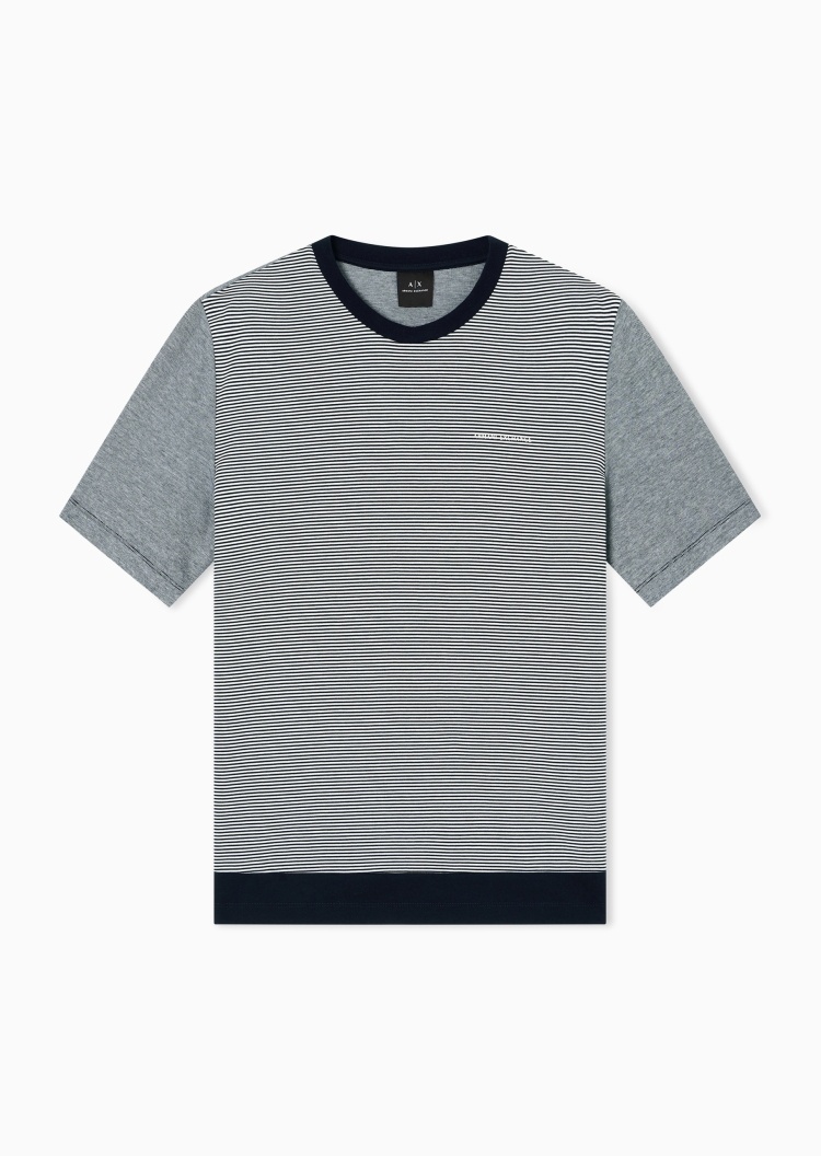 ARMANI EXCHANGE 男士全棉宽松短袖圆领条纹针织T恤