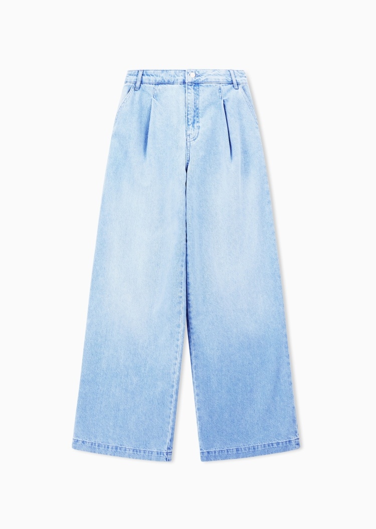 ARMANI EXCHANGE 女士宽松阔腿直筒纯棉牛仔长裤弯刀裤