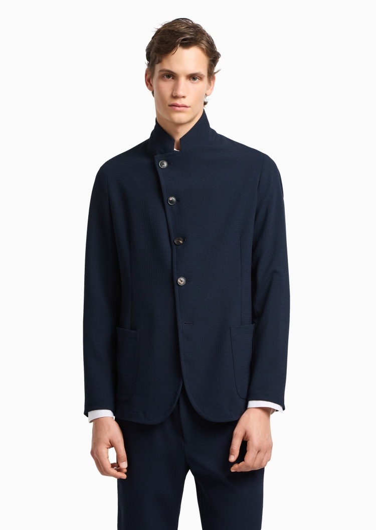Emporio Armani 男士珠地布可翻小立领侧门襟西装外套