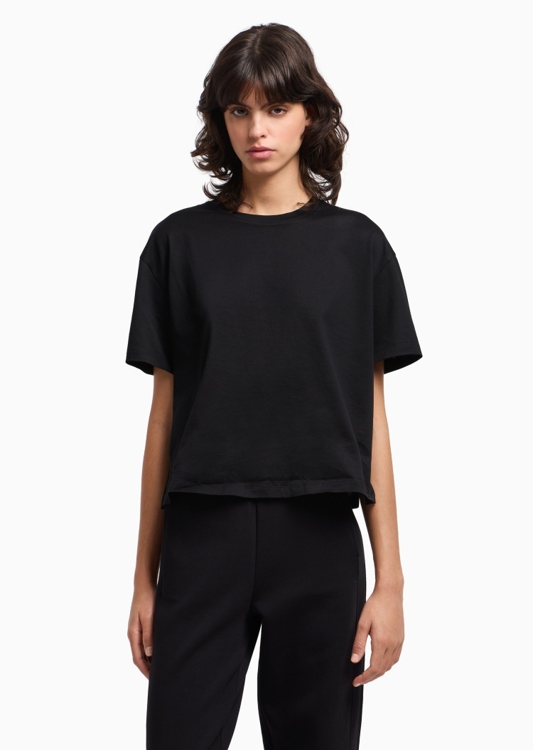 Emporio Armani 女士全棉宽松短袖圆领落肩纯色轻薄T恤衫