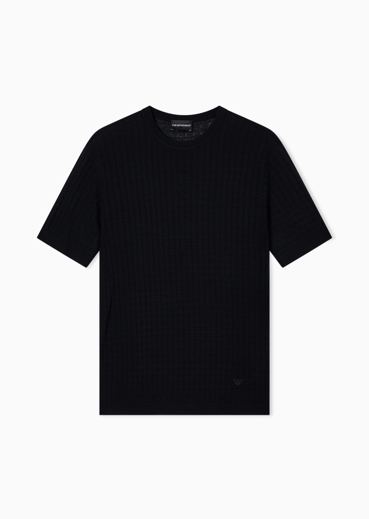 Emporio Armani 男士短袖圆领套头格纹提花针织衫