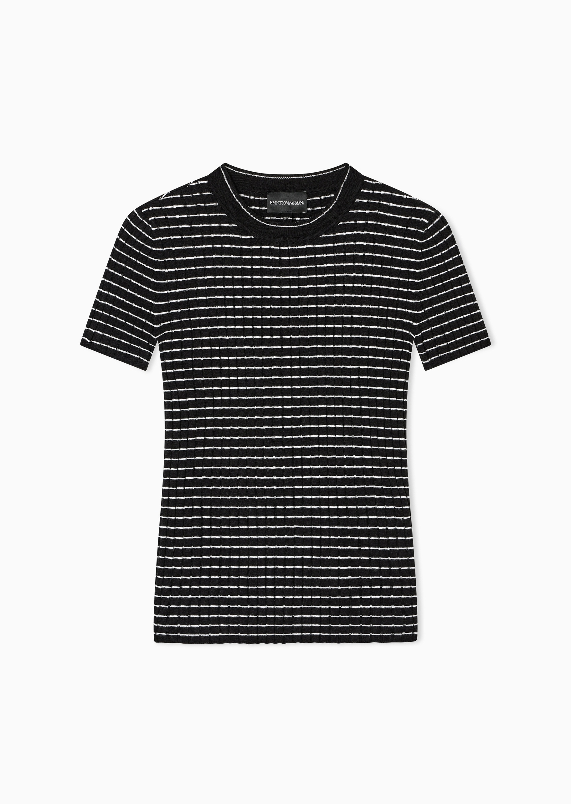 Emporio Armani 女士修身短袖圆领通体条纹针织衫