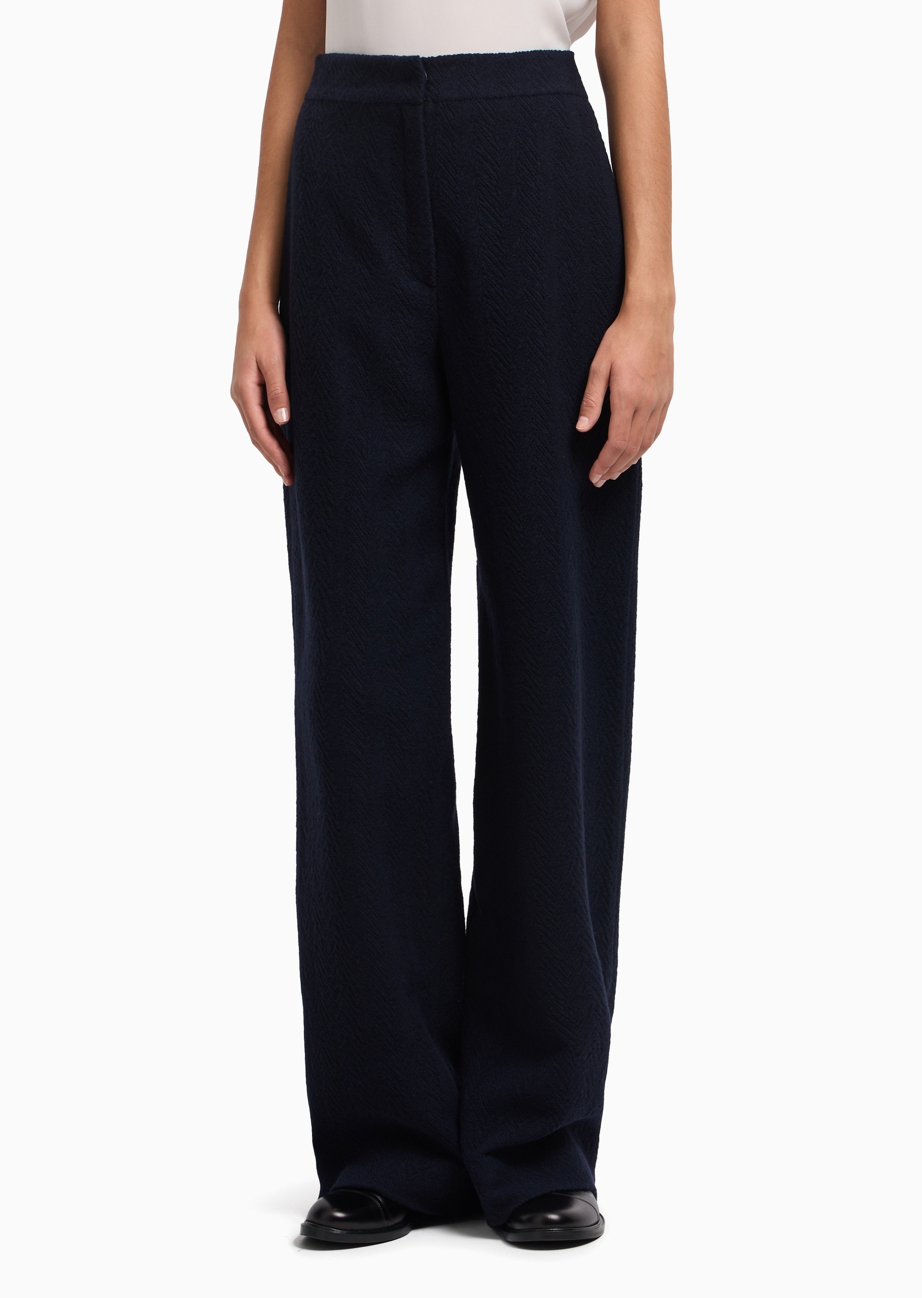 Emporio Armani 女士绵羊毛宽松高腰长款阔腿休闲裤