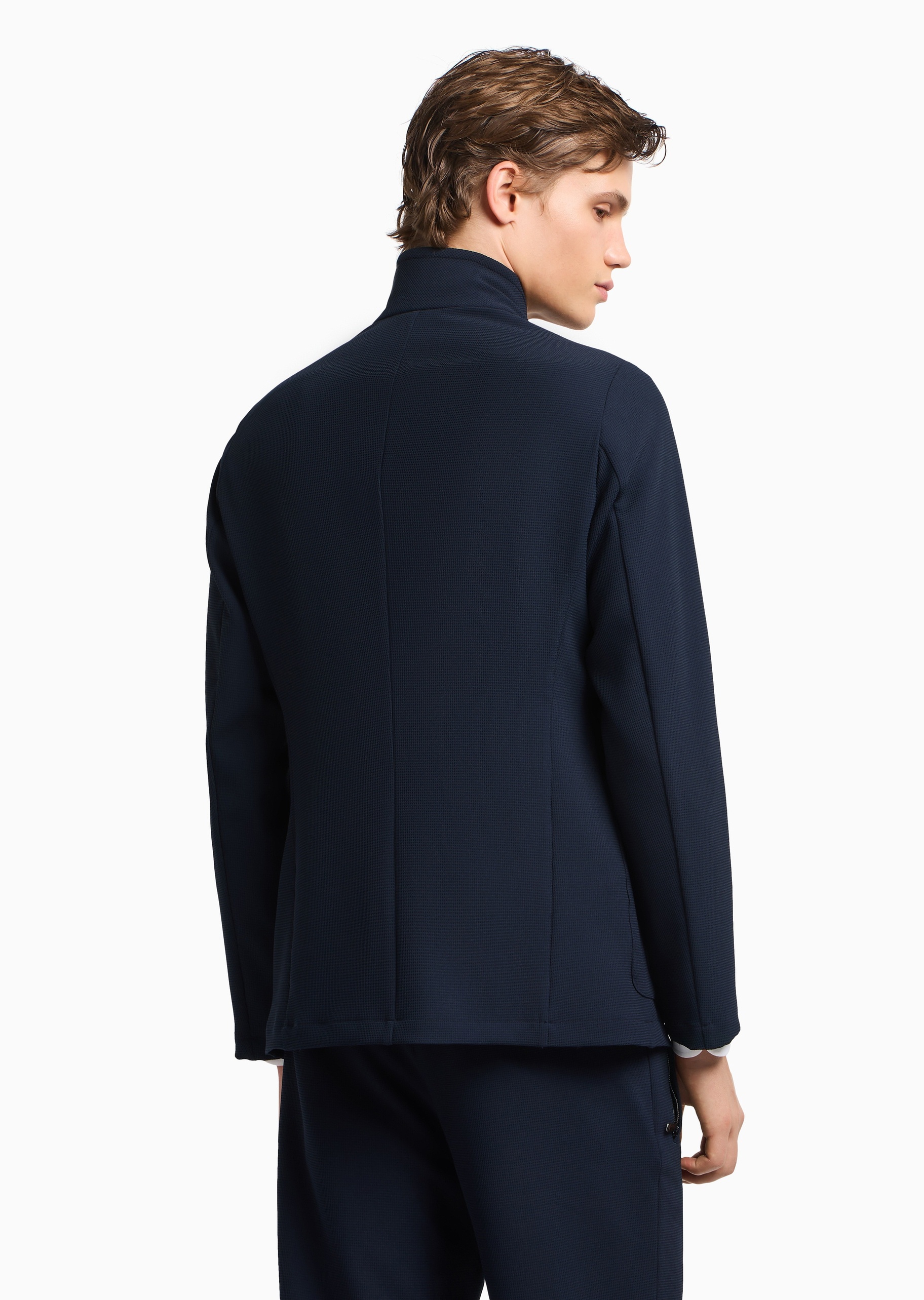 Emporio Armani 男士珠地布可翻小立领侧门襟西装外套