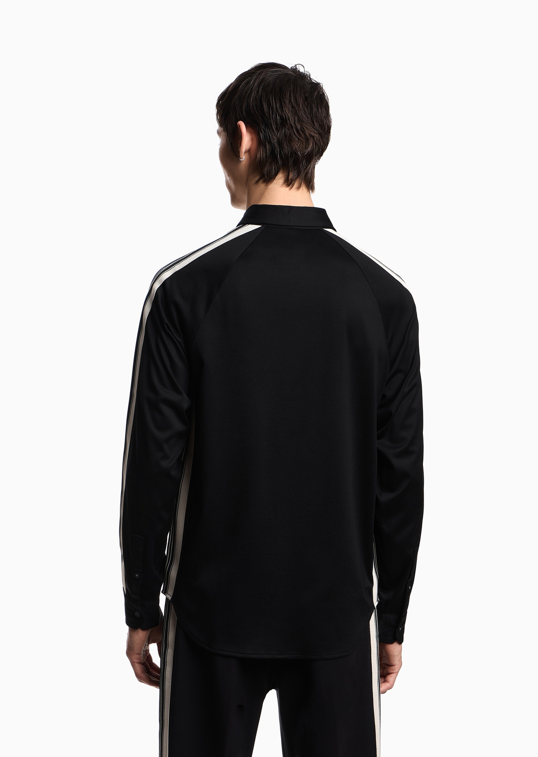 Emporio Armani 男士莱赛尔长袖翻领撞色饰带衬衫