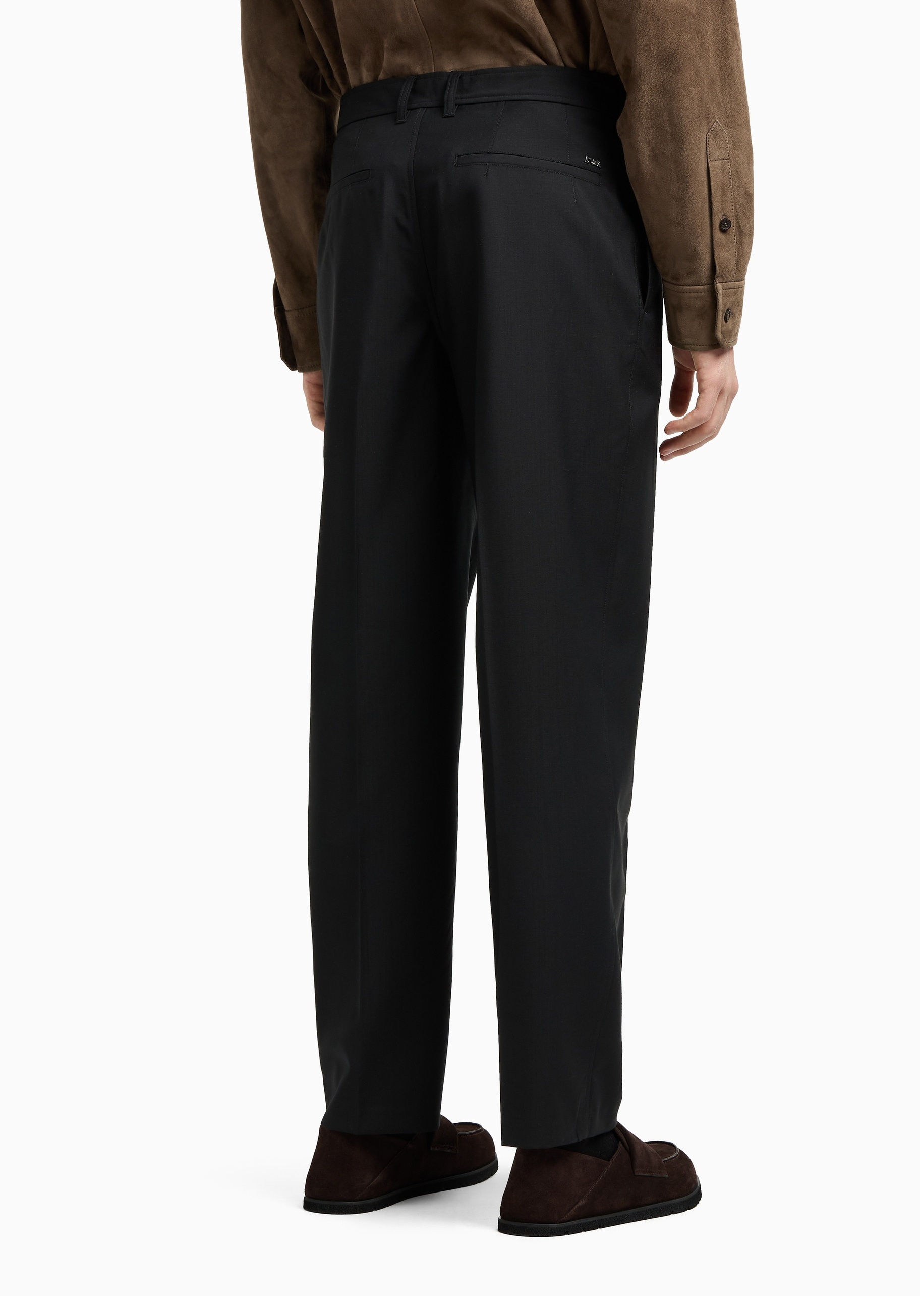 Emporio Armani 男士全绵羊毛合身长款直筒休闲裤