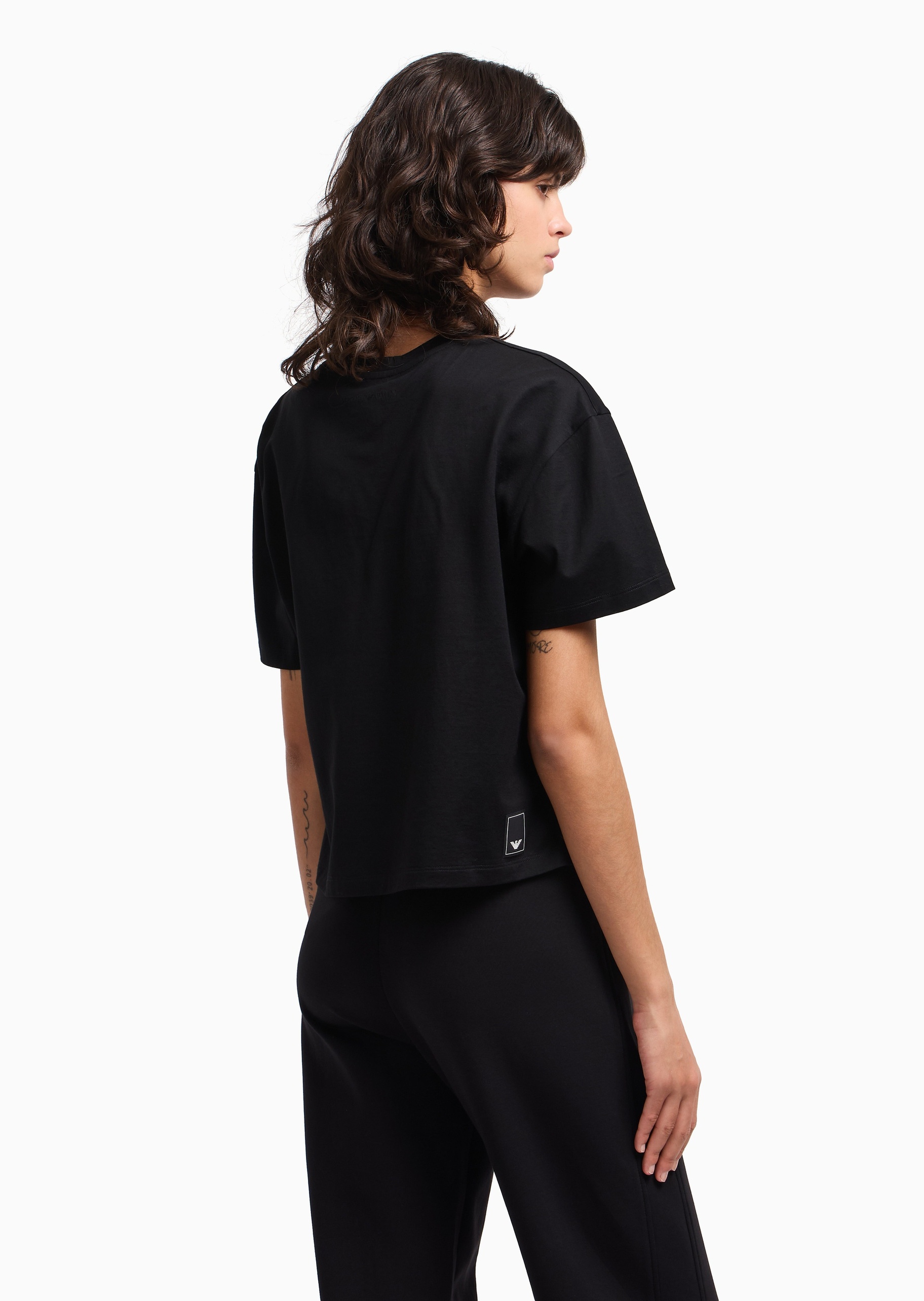 Emporio Armani 女士全棉宽松短袖圆领落肩纯色轻薄T恤衫
