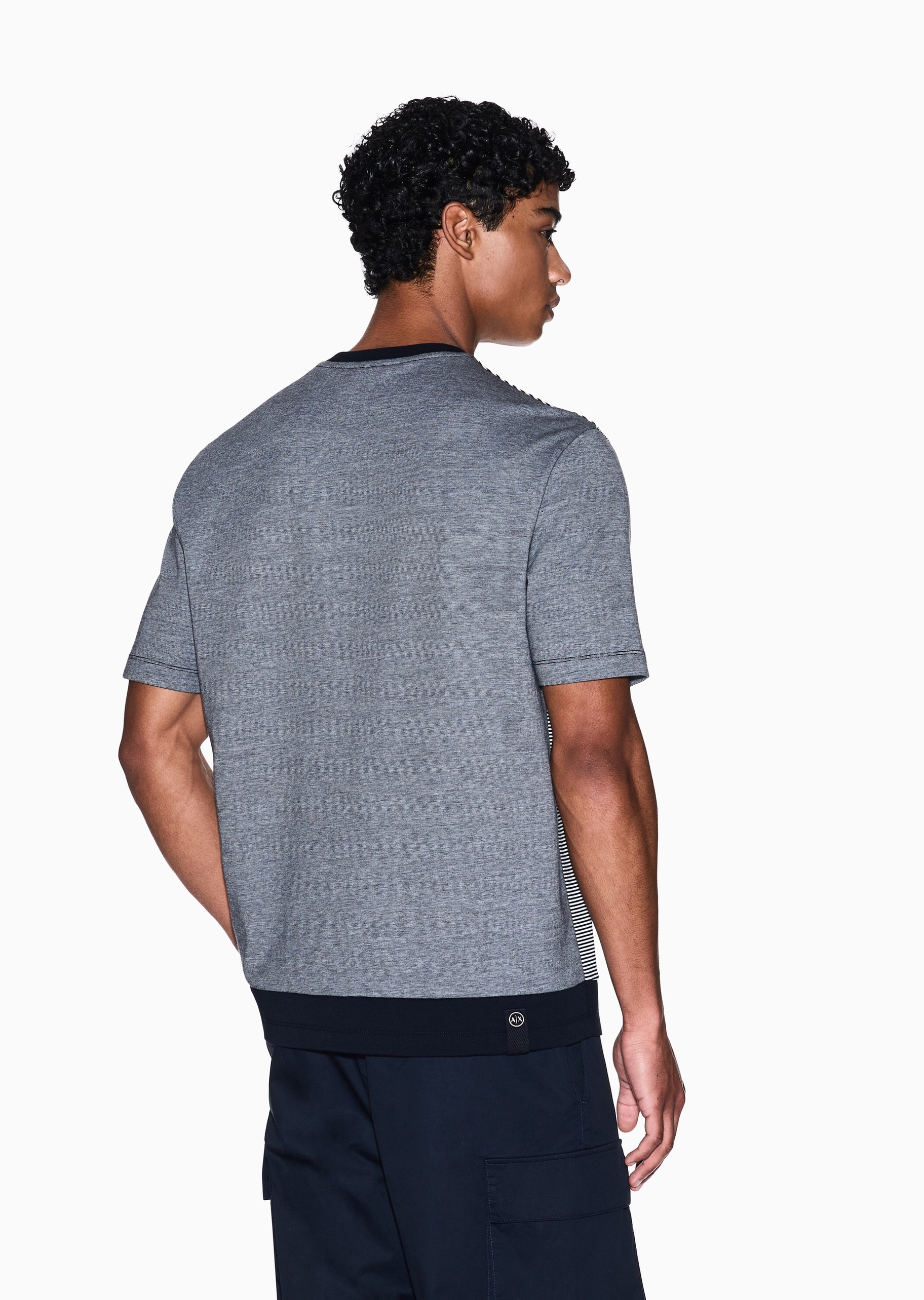 ARMANI EXCHANGE 男士全棉宽松短袖圆领条纹针织T恤