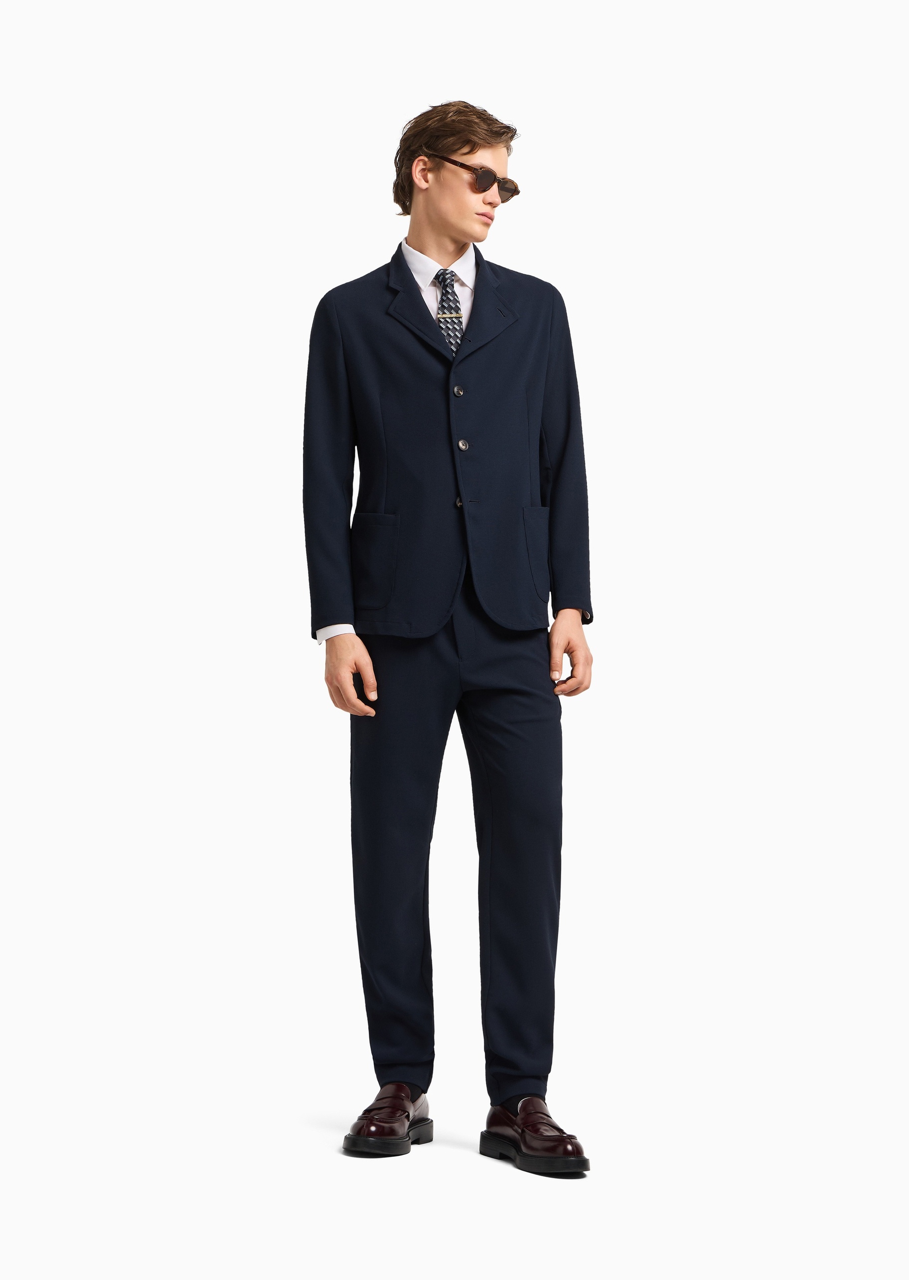 Emporio Armani 男士珠地布可翻小立领侧门襟西装外套