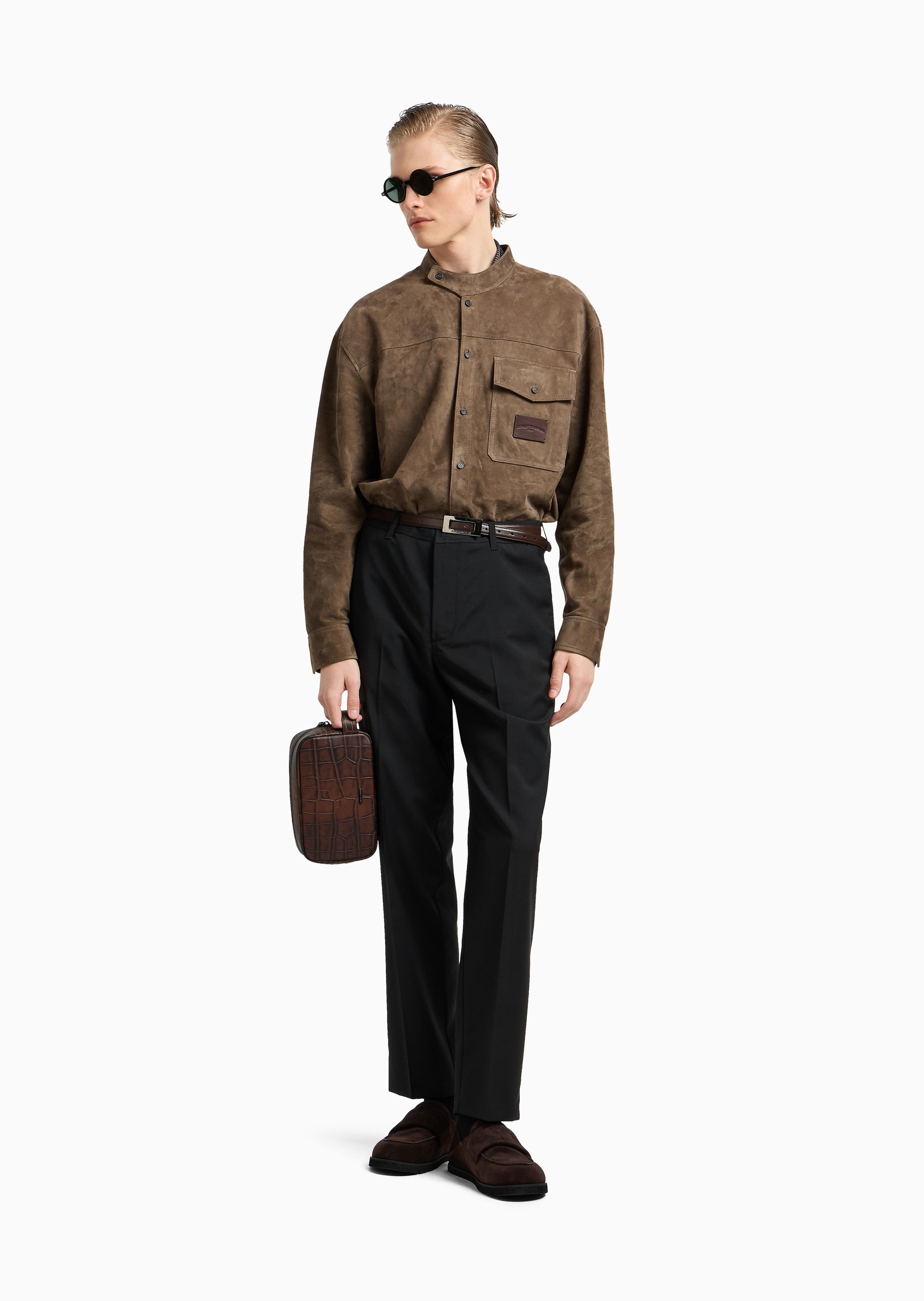 Emporio Armani 男士全绵羊毛合身长款直筒休闲裤