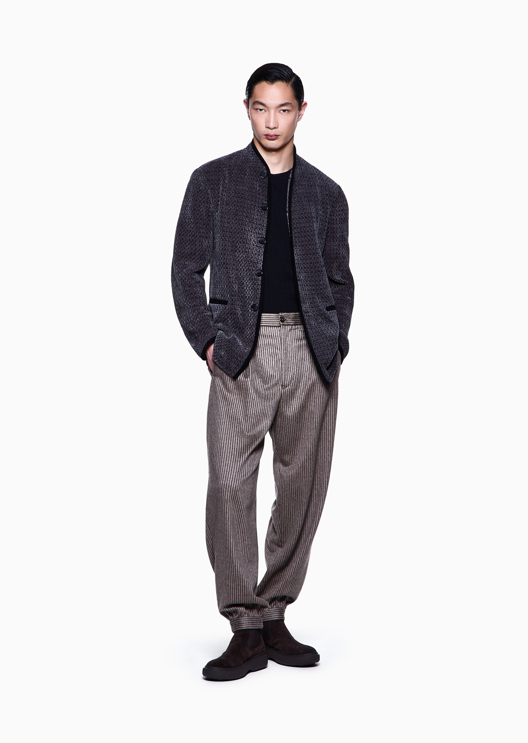 Giorgio Armani 男士合身短袖圆领重磅通体提花T恤衫