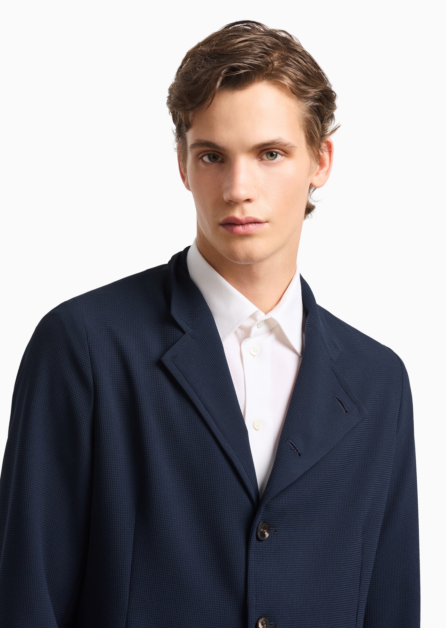 Emporio Armani 男士珠地布可翻小立领侧门襟西装外套