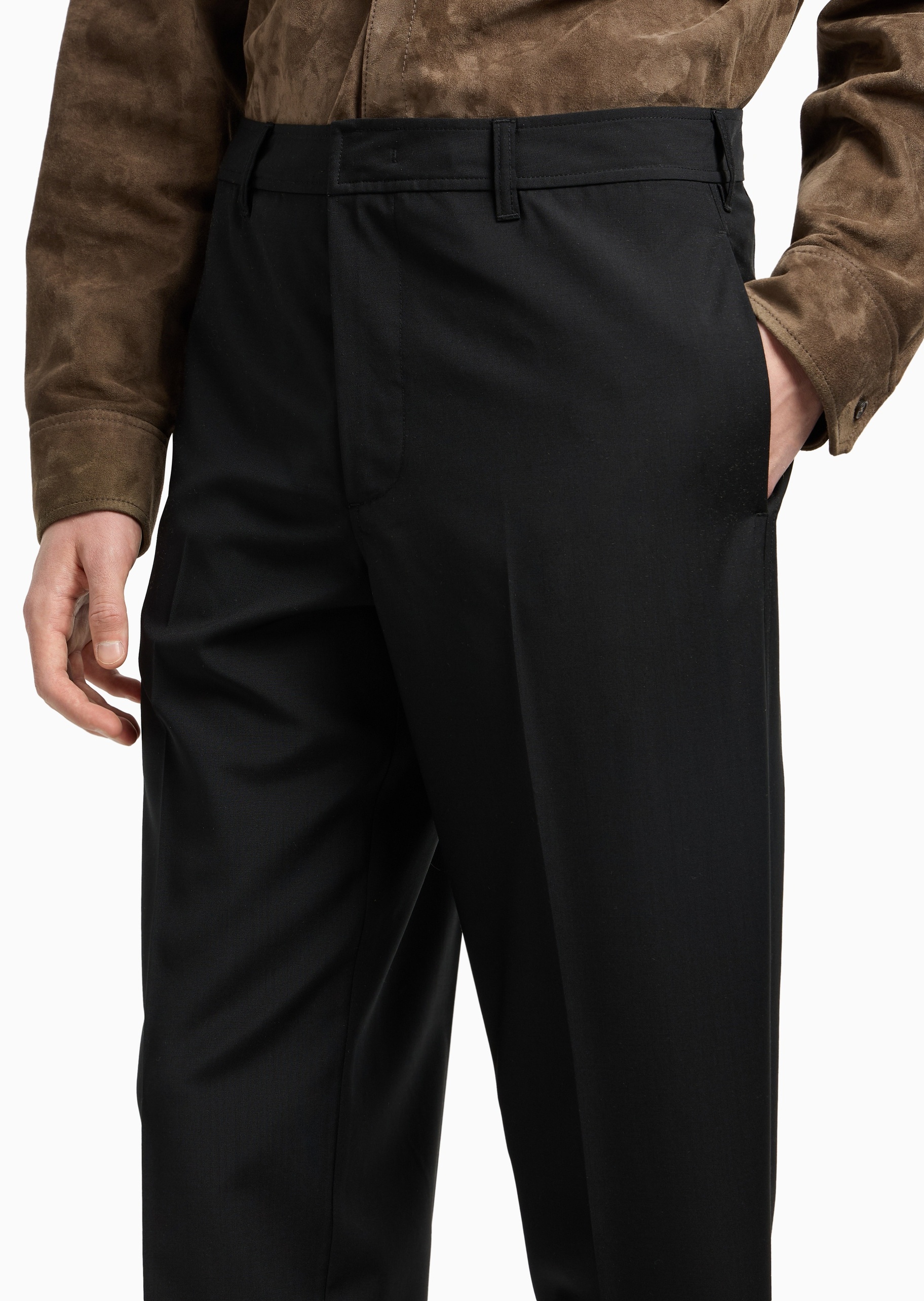 Emporio Armani 男士全绵羊毛合身长款直筒休闲裤