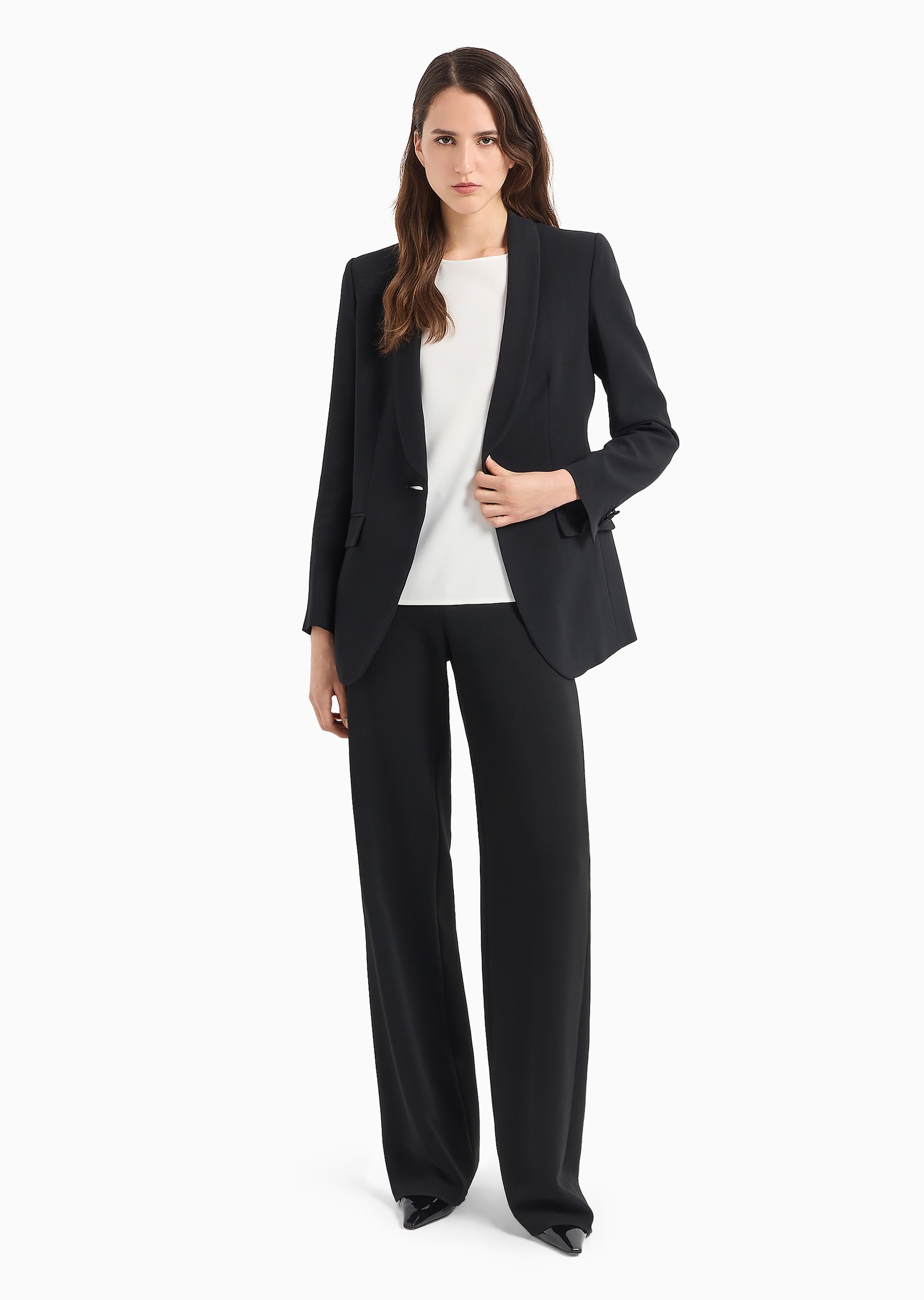 Emporio Armani 女士宽松七分袖船领后背拉链衬衫